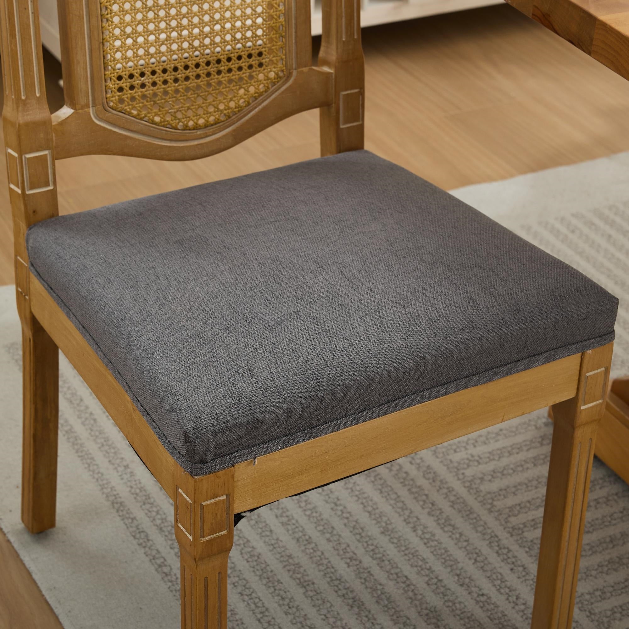 Shannon Fluted Solid Wood Cane Back Dining Chairs with Linen Seat Set of 2
