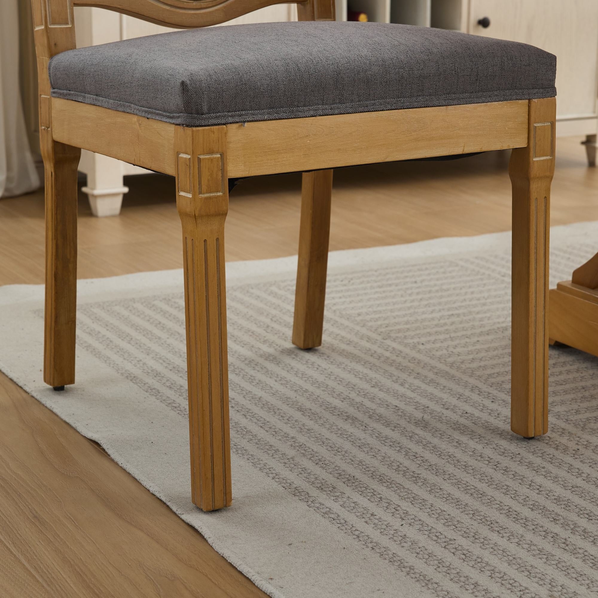 Shannon Fluted Solid Wood Cane Back Dining Chairs with Linen Seat Set of 2