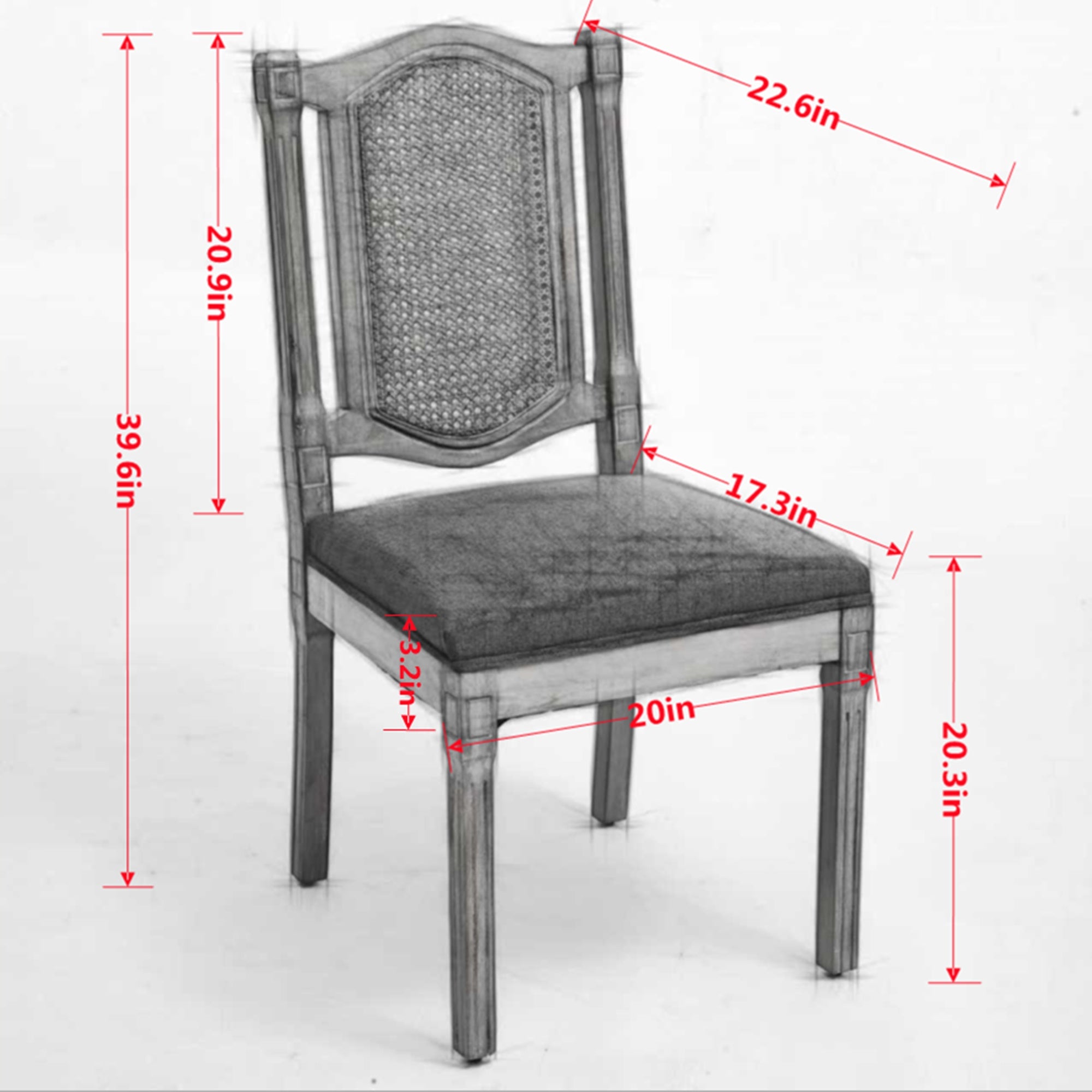 Shannon Fluted Solid Wood Cane Back Dining Chairs with Linen Seat Set of 2