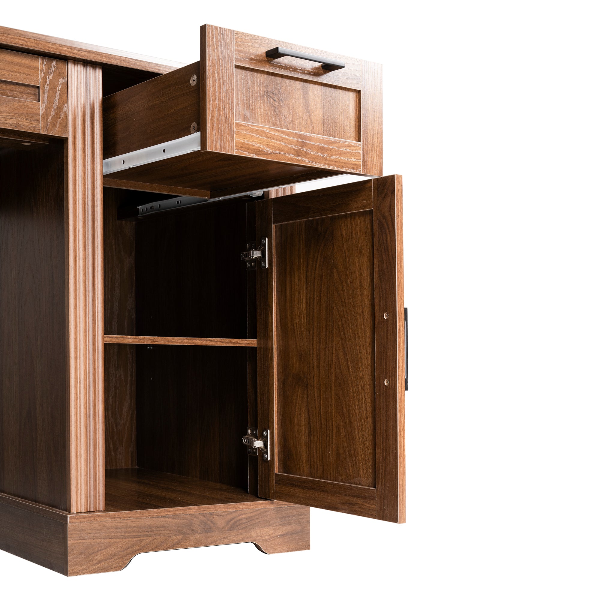 Kova 59" Farmhouse Office Desk with Storage Cabinets and Charging Station