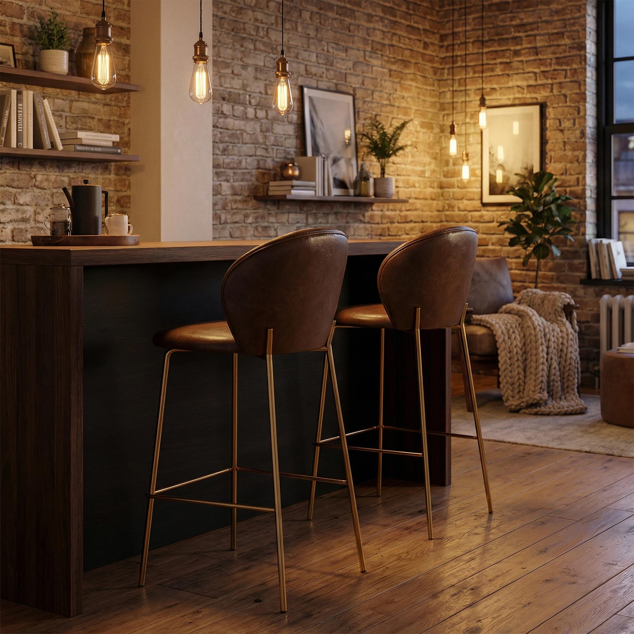 Jerez 29" Counter Height PU Leather Upholstered Bar Stools Set of 2