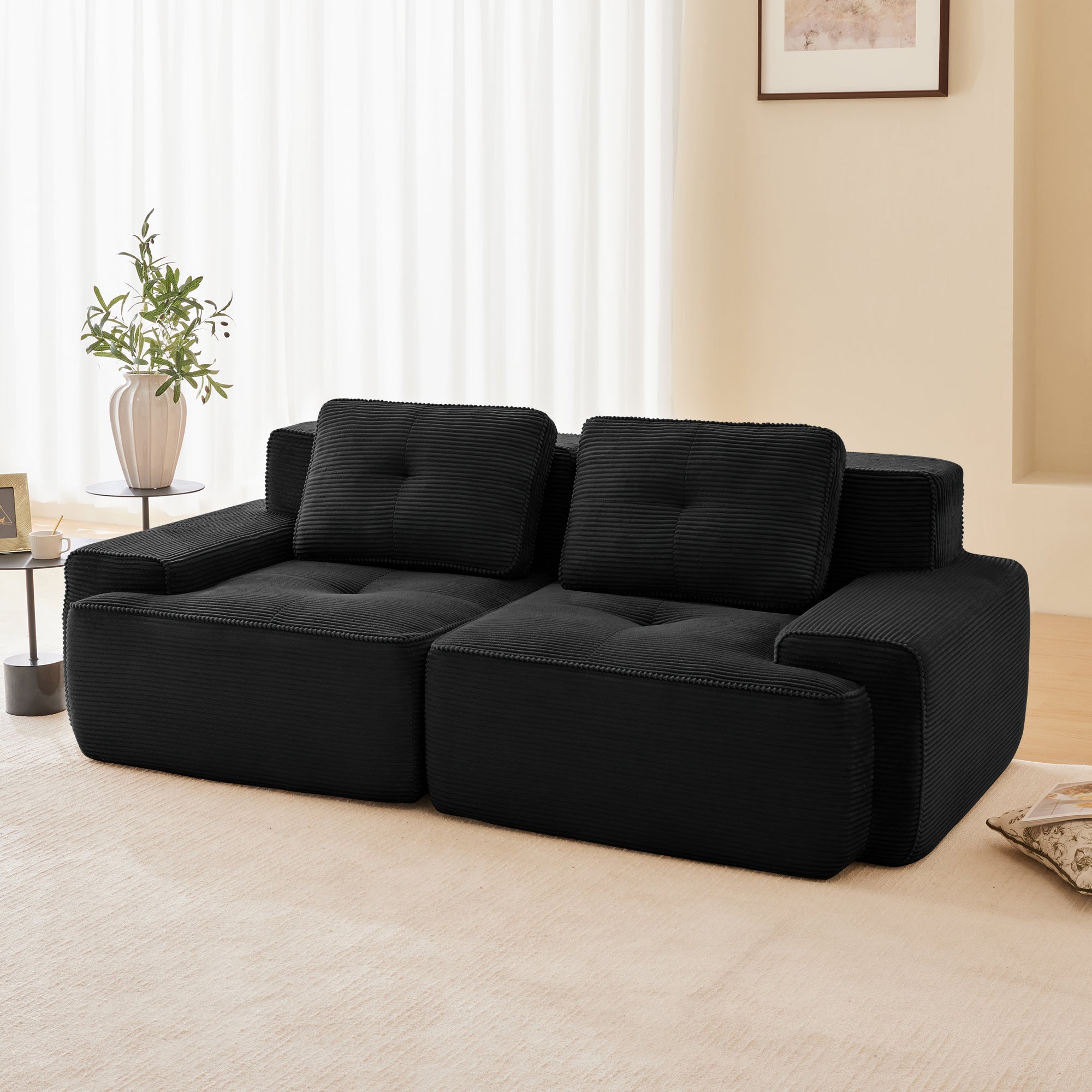 Racine 82" Modular Corduroy Loveseat Sofa with Deep Seat and Pillows