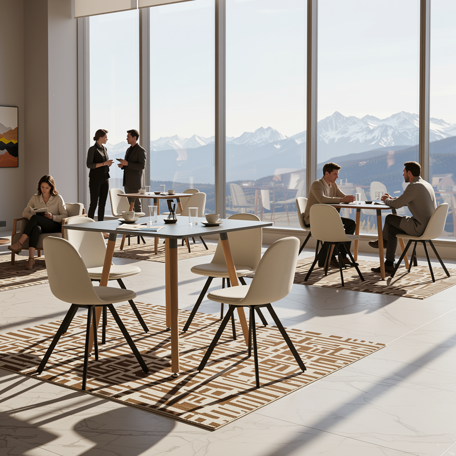 Homy Casa Rookie 5PC Dining Table Set 31.5” Square Grey Table with 4 Sunflower Beige Swival Upholstered Chairs