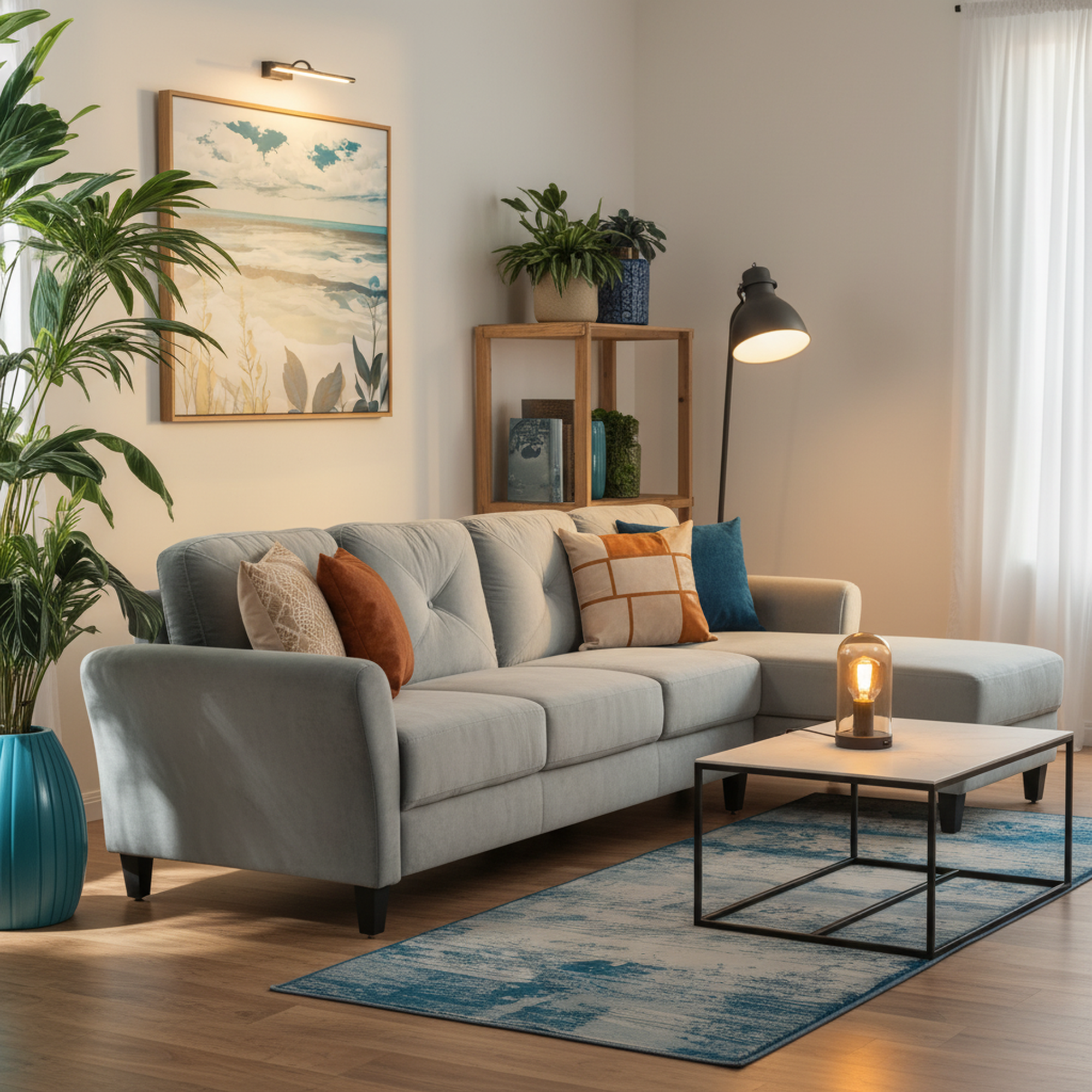 1-Pack Gray Sectional Sofa, Modern Space-Saving Furniture, Velvet Upholstery with Thick Cushions, Modular Detachable Design for Living Room, Bedroom, Office, Easy Assembly, Durable and Comfortable Seating