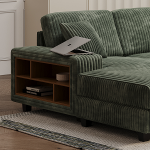 Edenleaf 137" Corduroy U-Shaped Sectional Sofa with Double Chaise & Side Storage