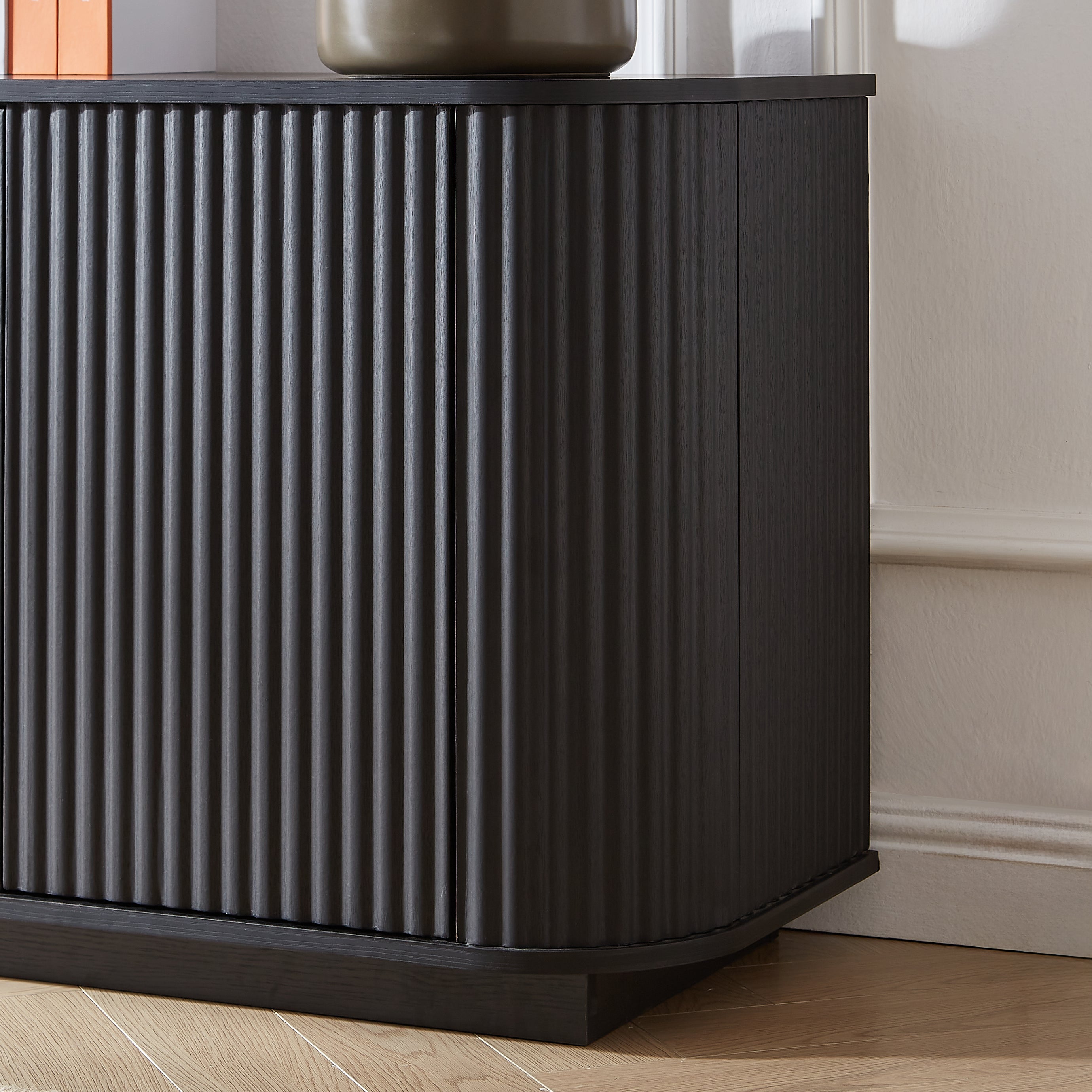Kyoto Sideboard TV Cabinet with Fluted Doors & Drawers, Black