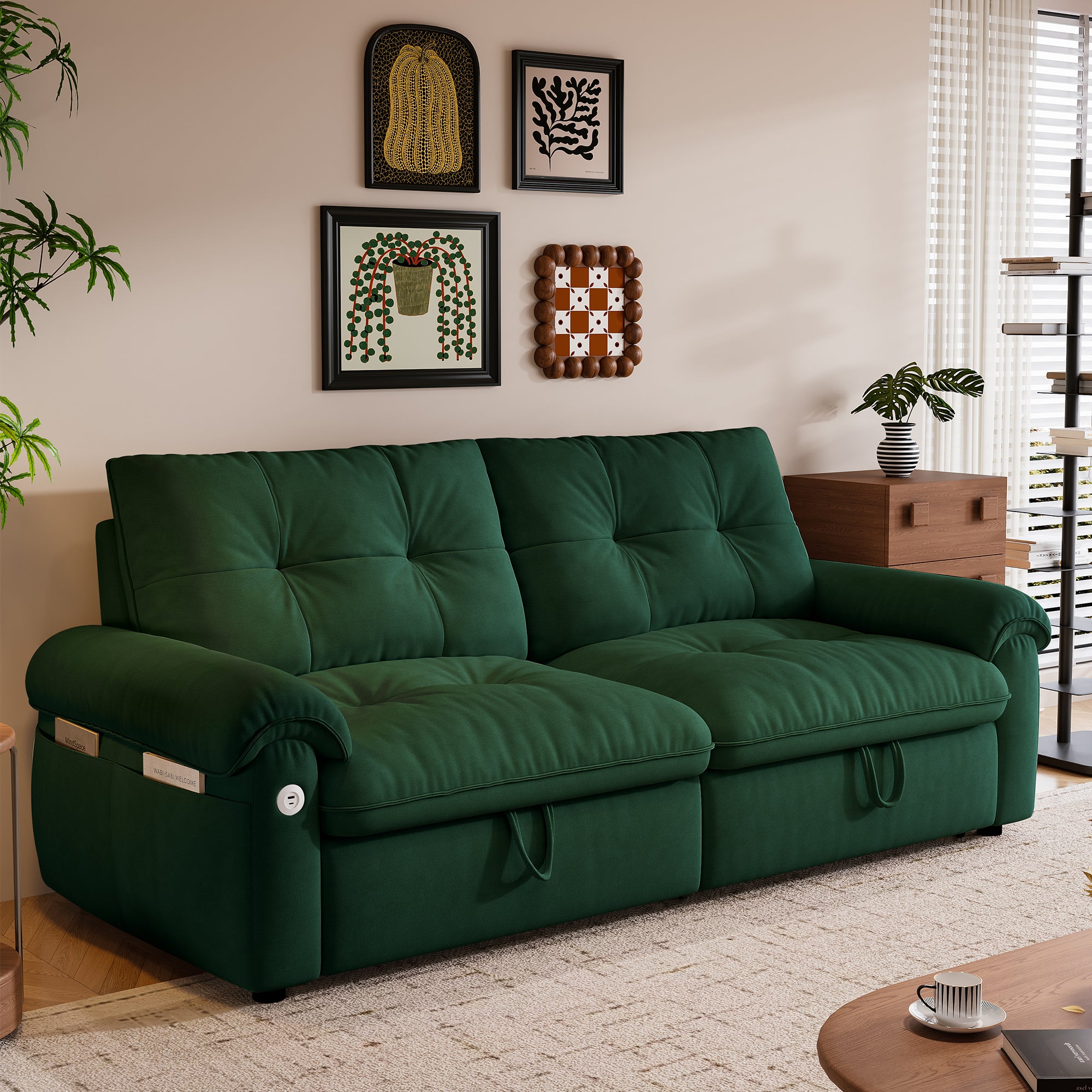 Hillcrest 77" Convertible Sofa Bed with Adjustable Backrest and Side Pockets