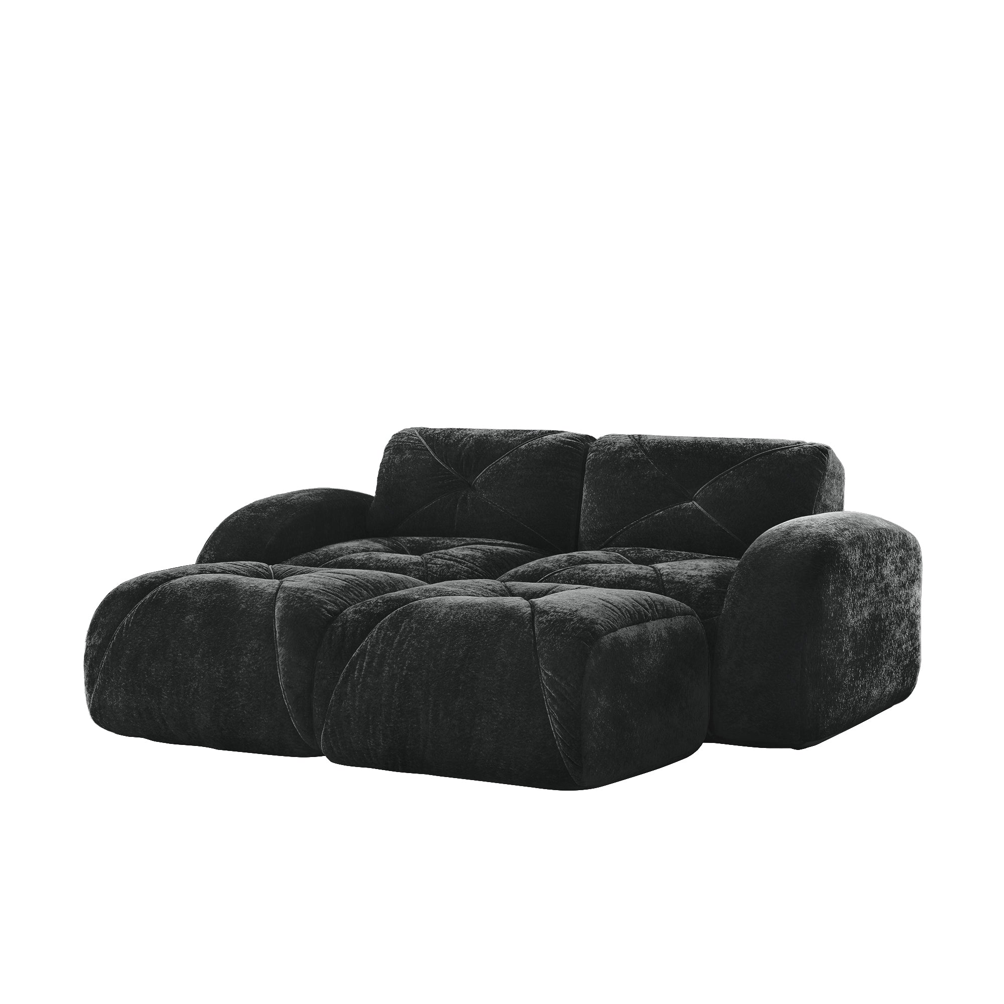 Aven 80" Modular Velvet Cloud Loveseat Sofa with 2 Ottomans and Curved Armrests