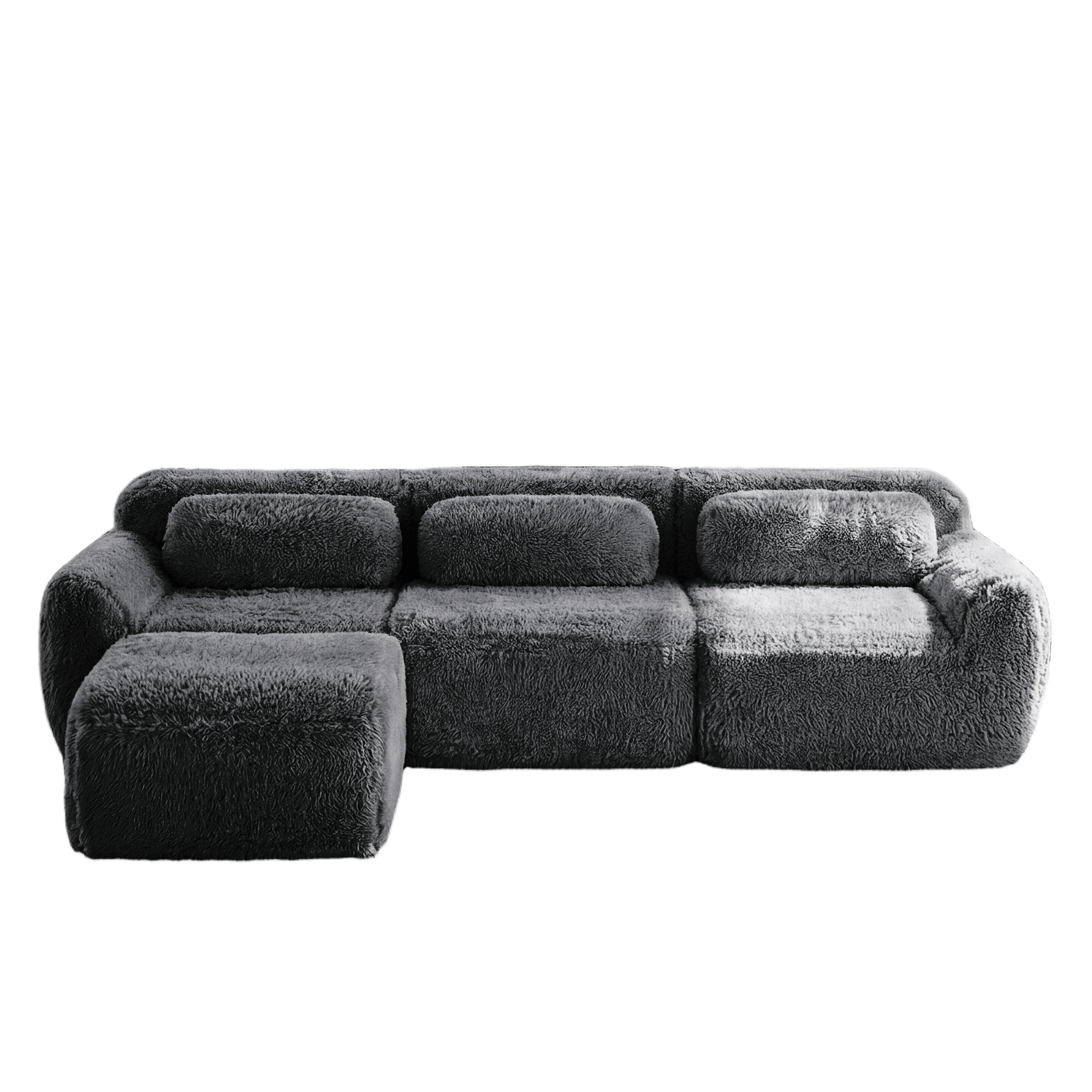 Durham 115" L-Shaped Plush Sectional Sofa with Movable Ottoman and High-Density Sponge