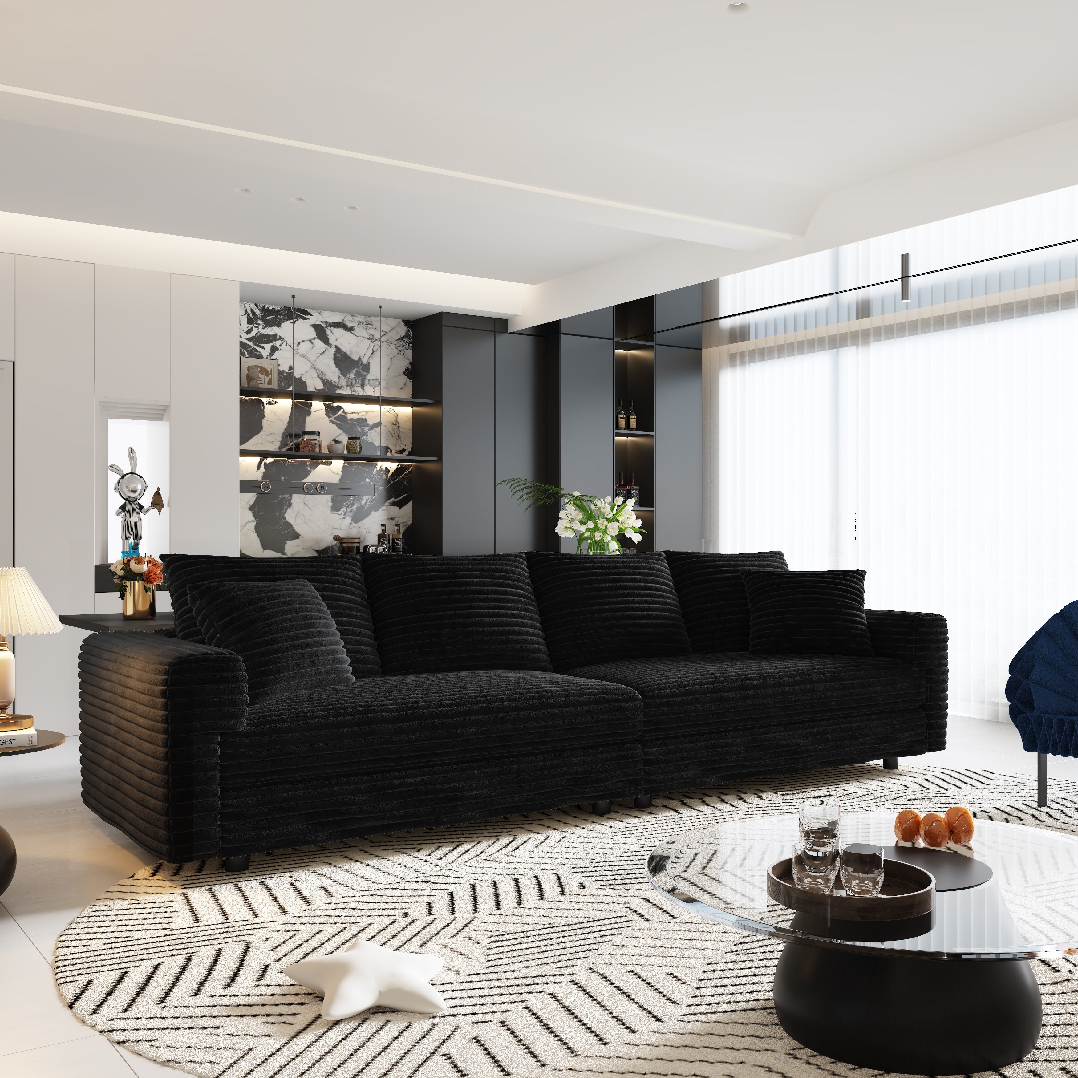 Norwalk 102" Plush Corduroy 4-Seater Modular Sofa with Soft Pillows