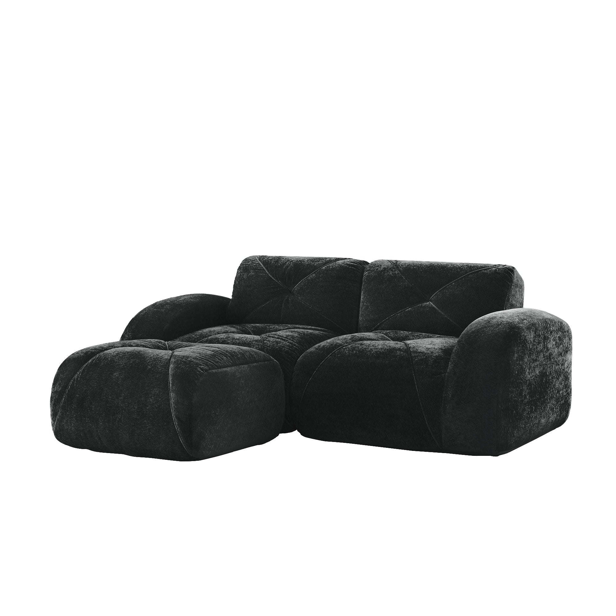 Aven 80" Modular Velvet Cloud L-Shaped Sectional Sofa with Ottoman and Curved Armrests