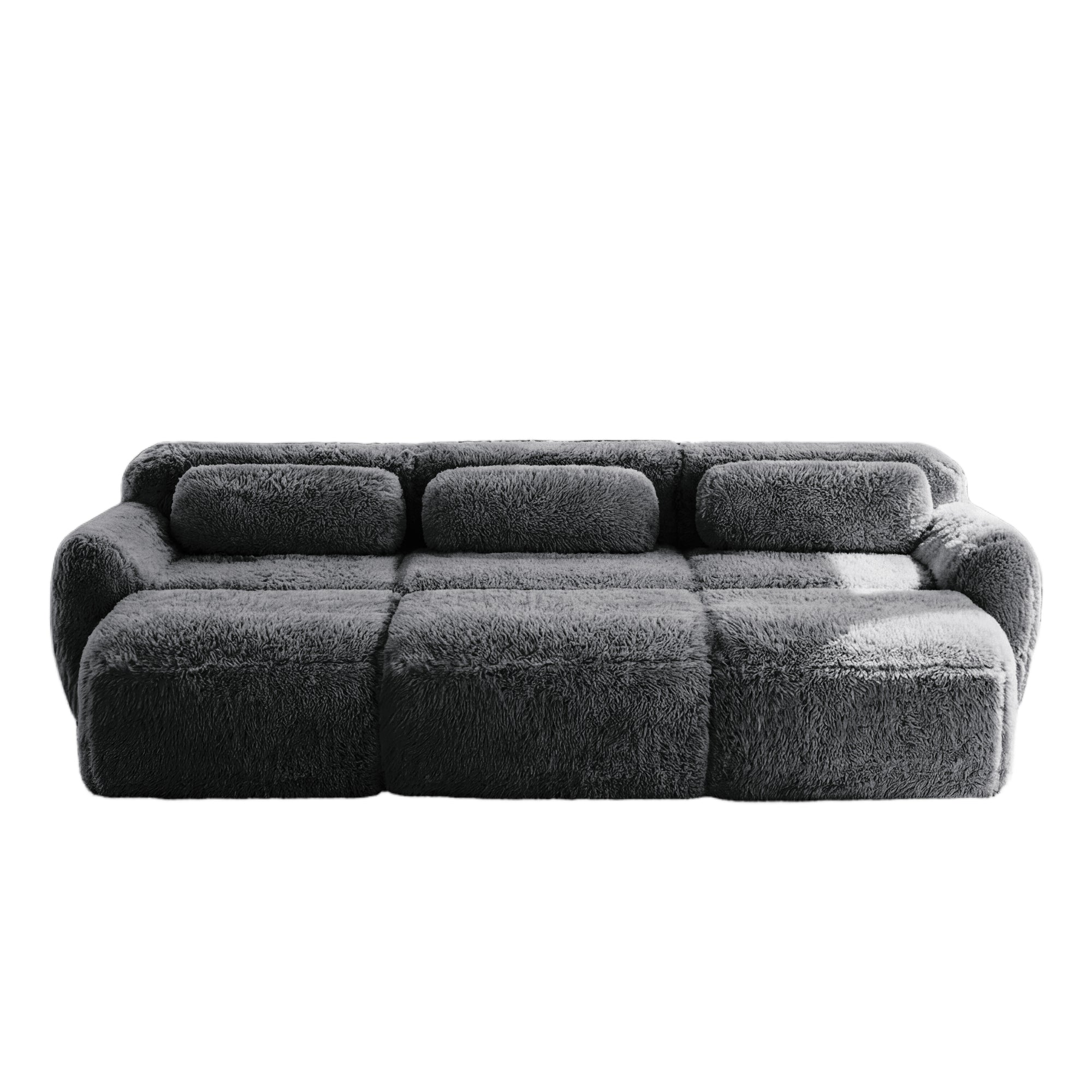 Durham 115" Modular Corduroy Plush 3-Seater Sofa with High-Density Sponge and Movable Ottomans