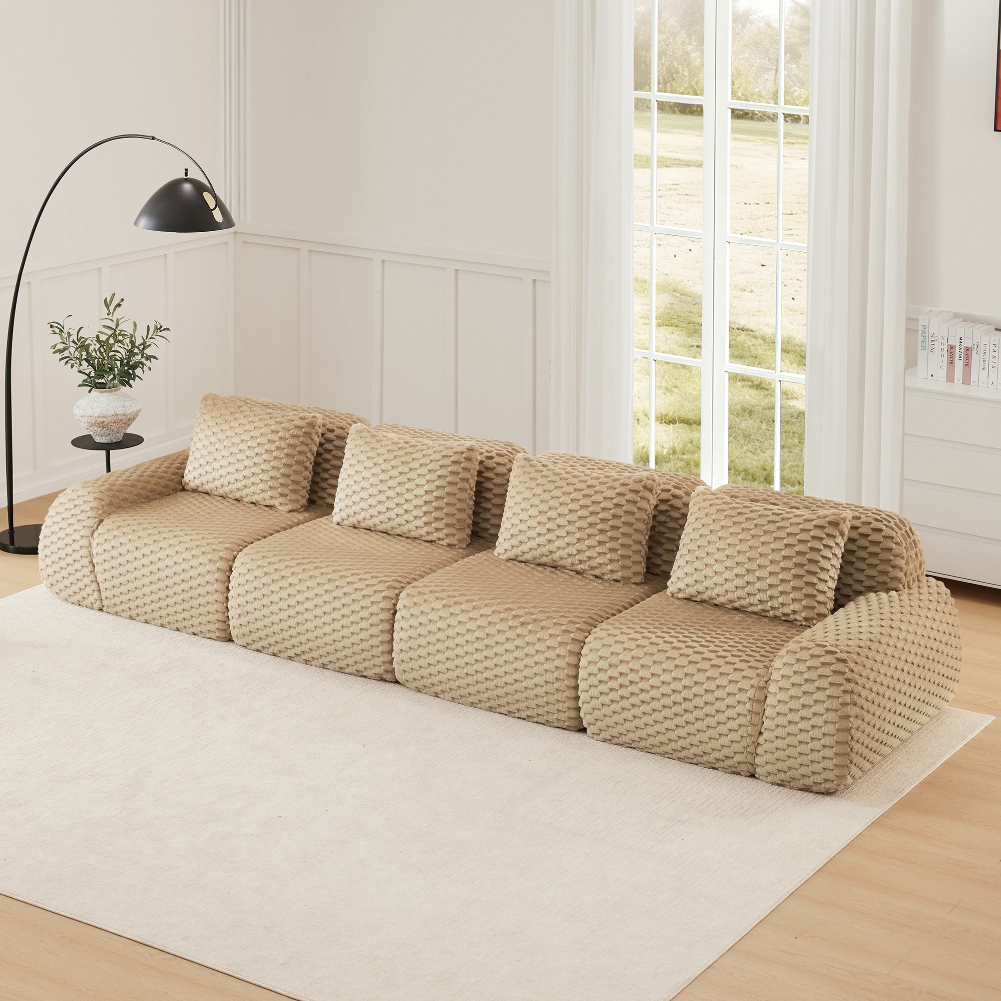 Olathe 146" Modular Flannelette Fabric 4-Seater Sofa with Deep Seat