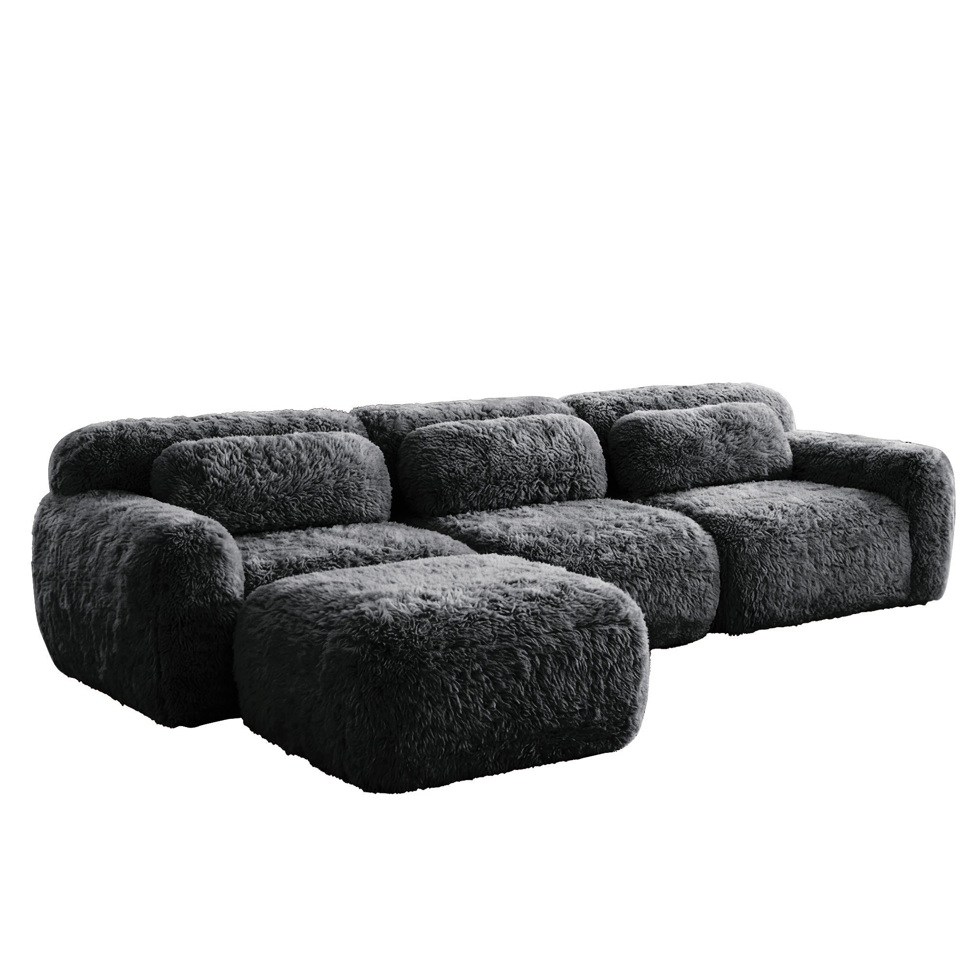 Durham 115" L-Shaped Plush Sectional Sofa with Movable Ottoman and High-Density Sponge
