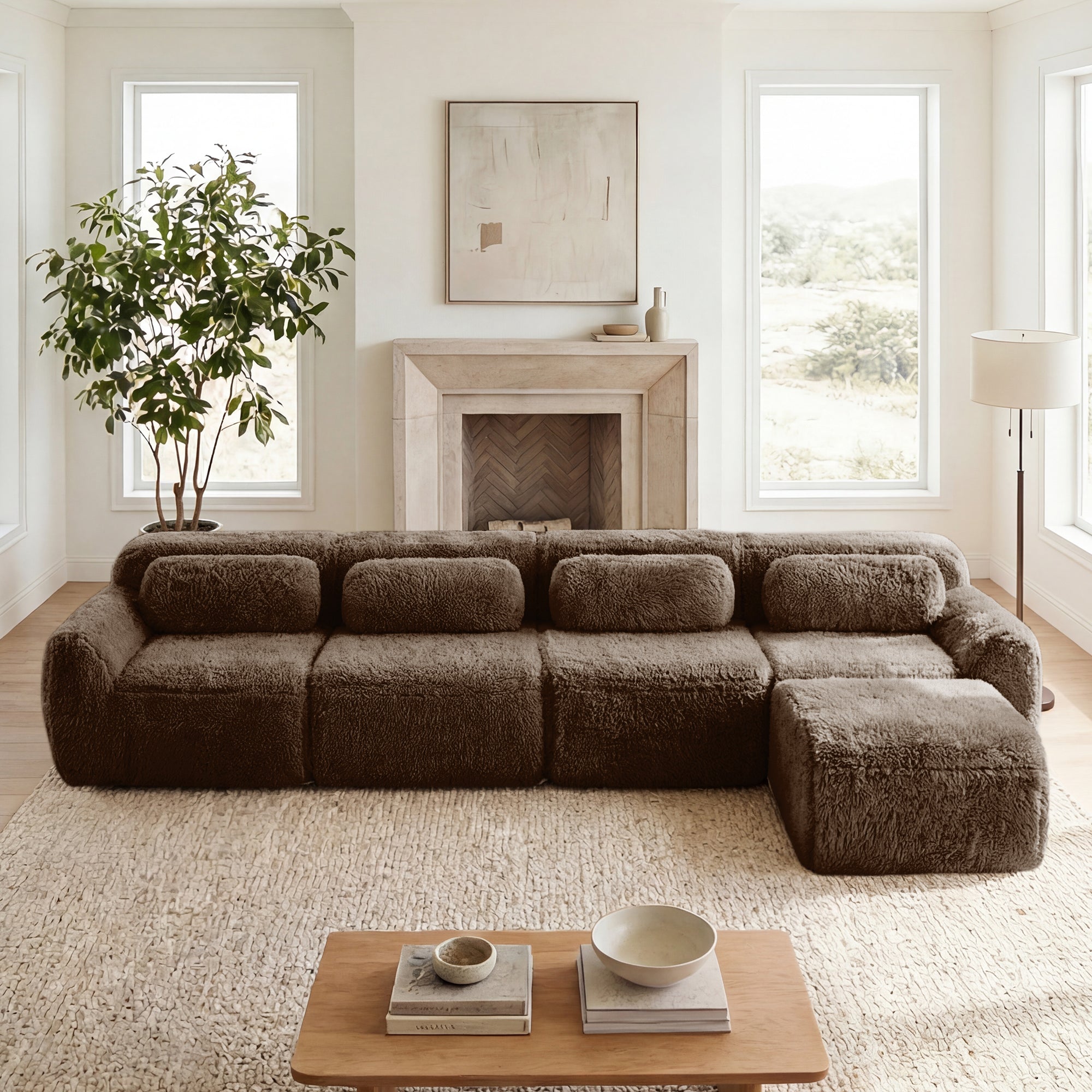 Durham 149" Modular Plush L-Shaped Sectional Sofa with High-Density Sponge