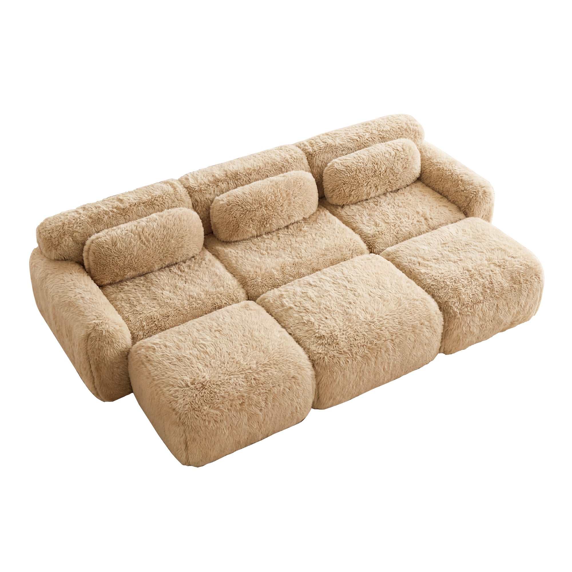 Durham 115" Modular Corduroy Plush 3-Seater Sofa with High-Density Sponge and Movable Ottomans