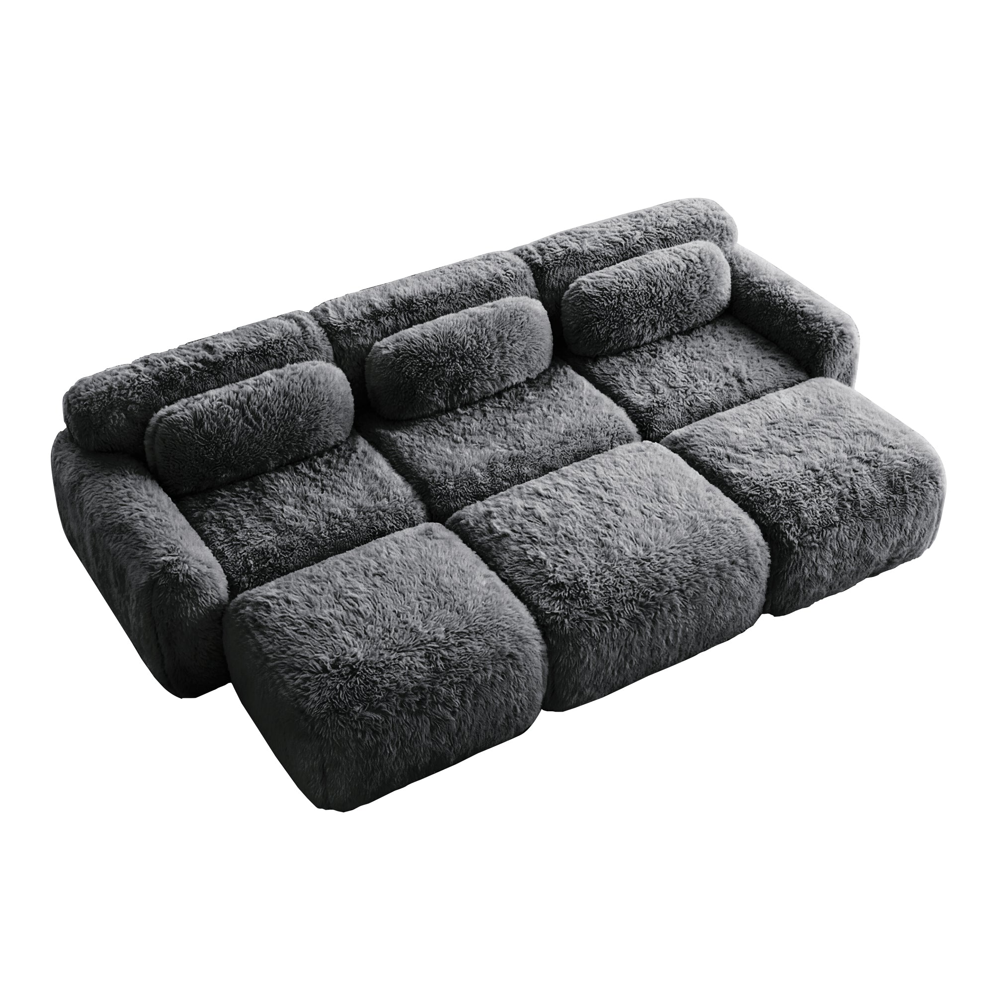 Durham 115" Modular Corduroy Plush 3-Seater Sofa with High-Density Sponge and Movable Ottomans