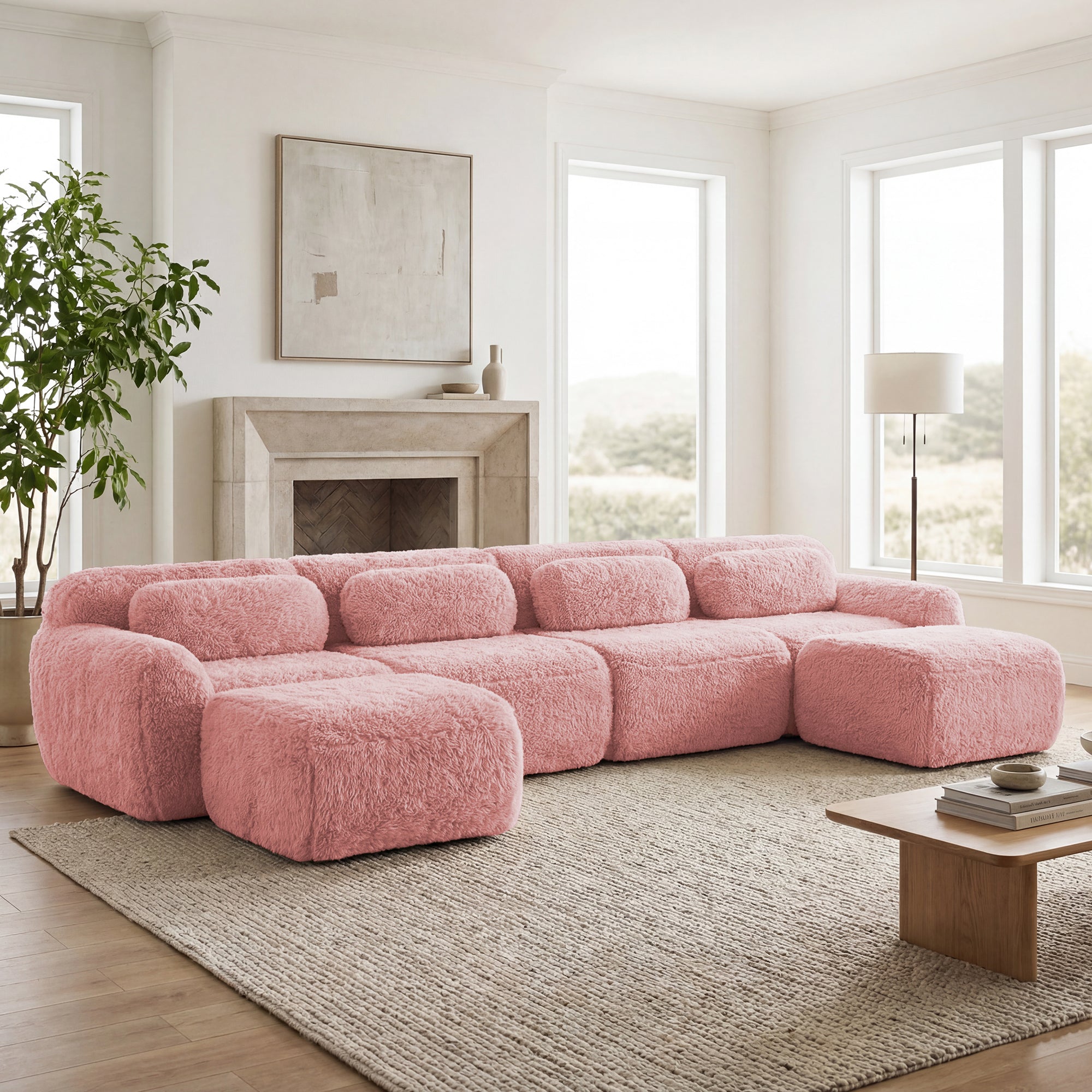 Durham 149" Modular Corduroy Plush U-Shaped Sectional Sofa with High-Density Sponge