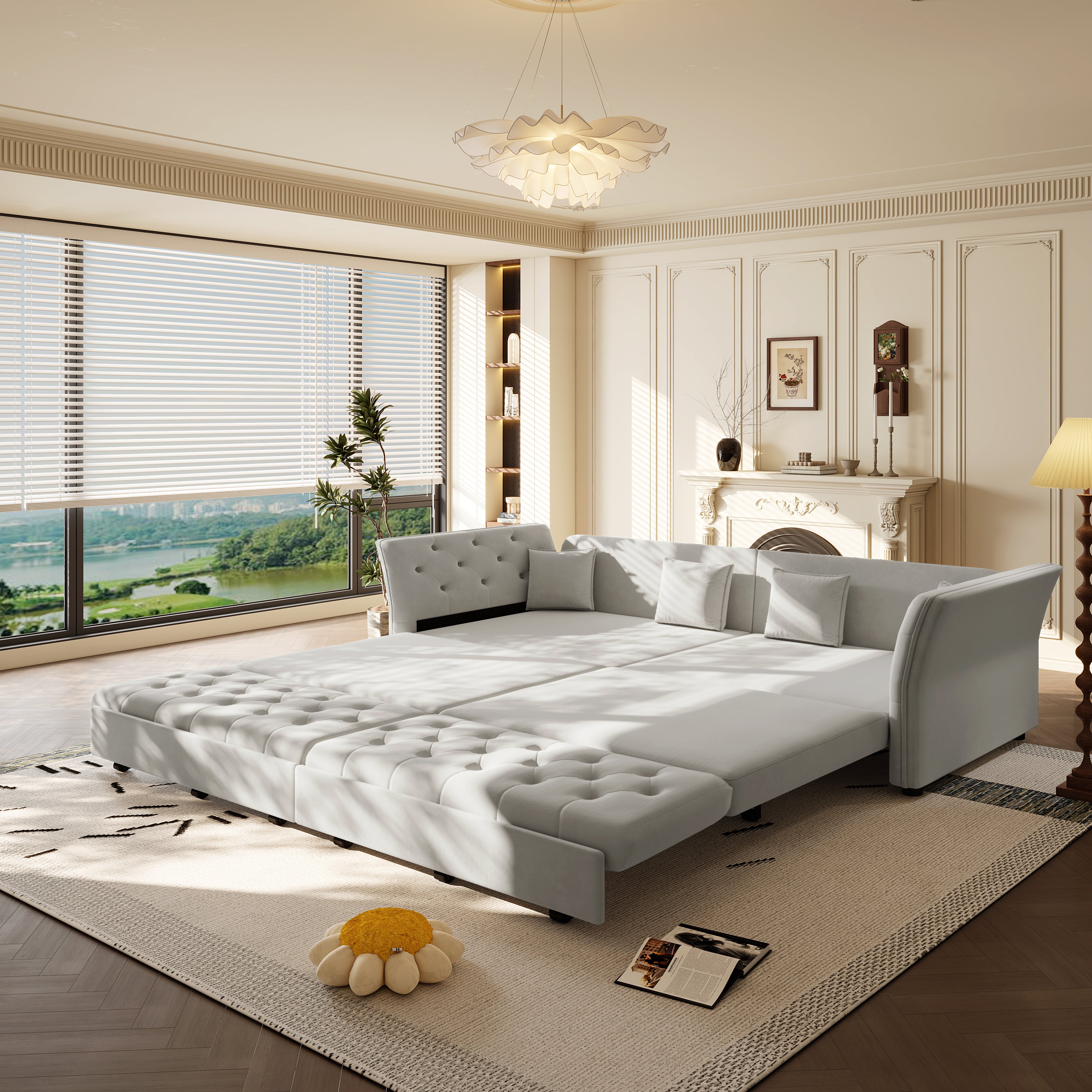 Brockton 100" Velvet Oversize Pull-Out Sleeper Sofa Bed