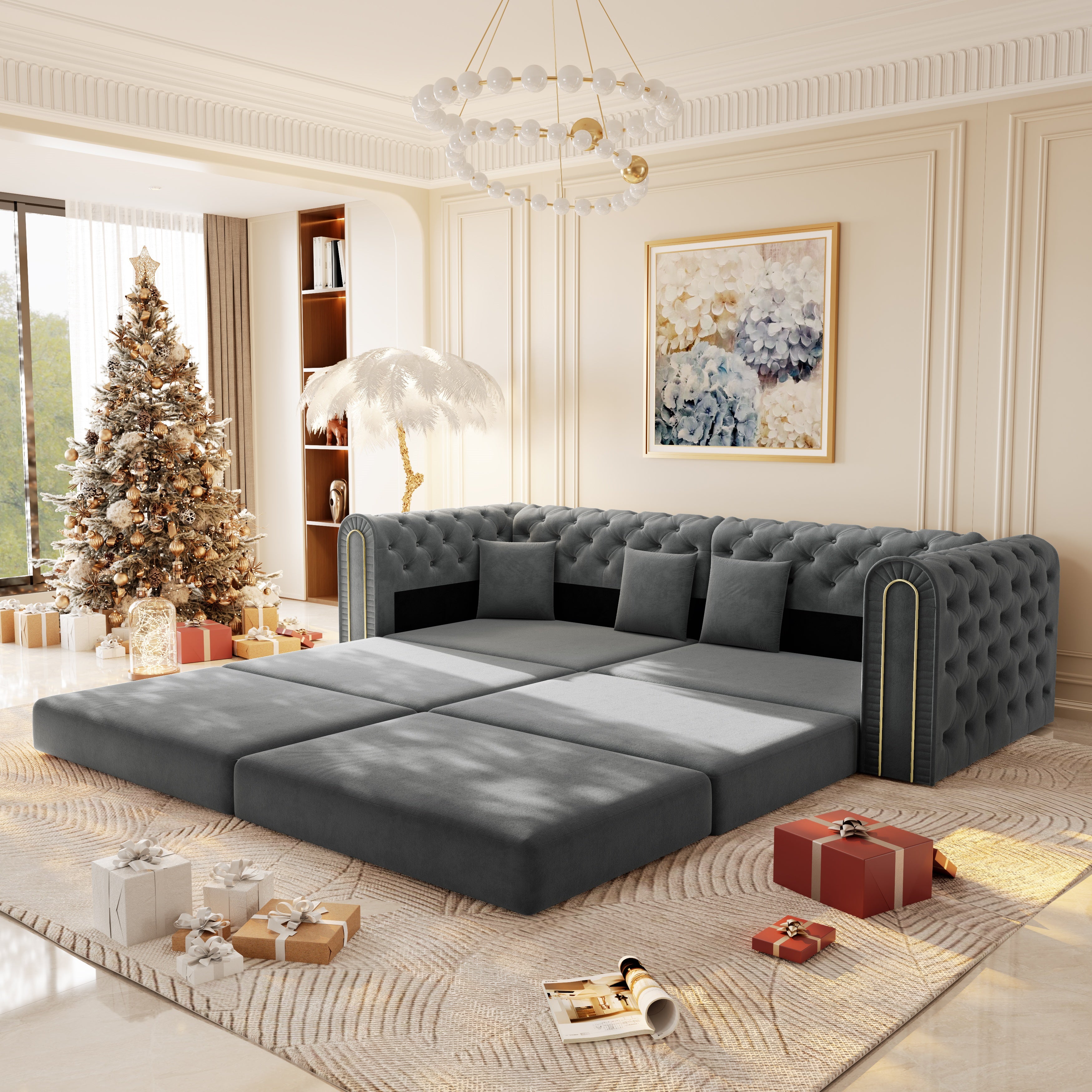 Lowell 91" Modular 3-in-1 Convertible Sleeper Sofa Bed with Movable Ottoman
