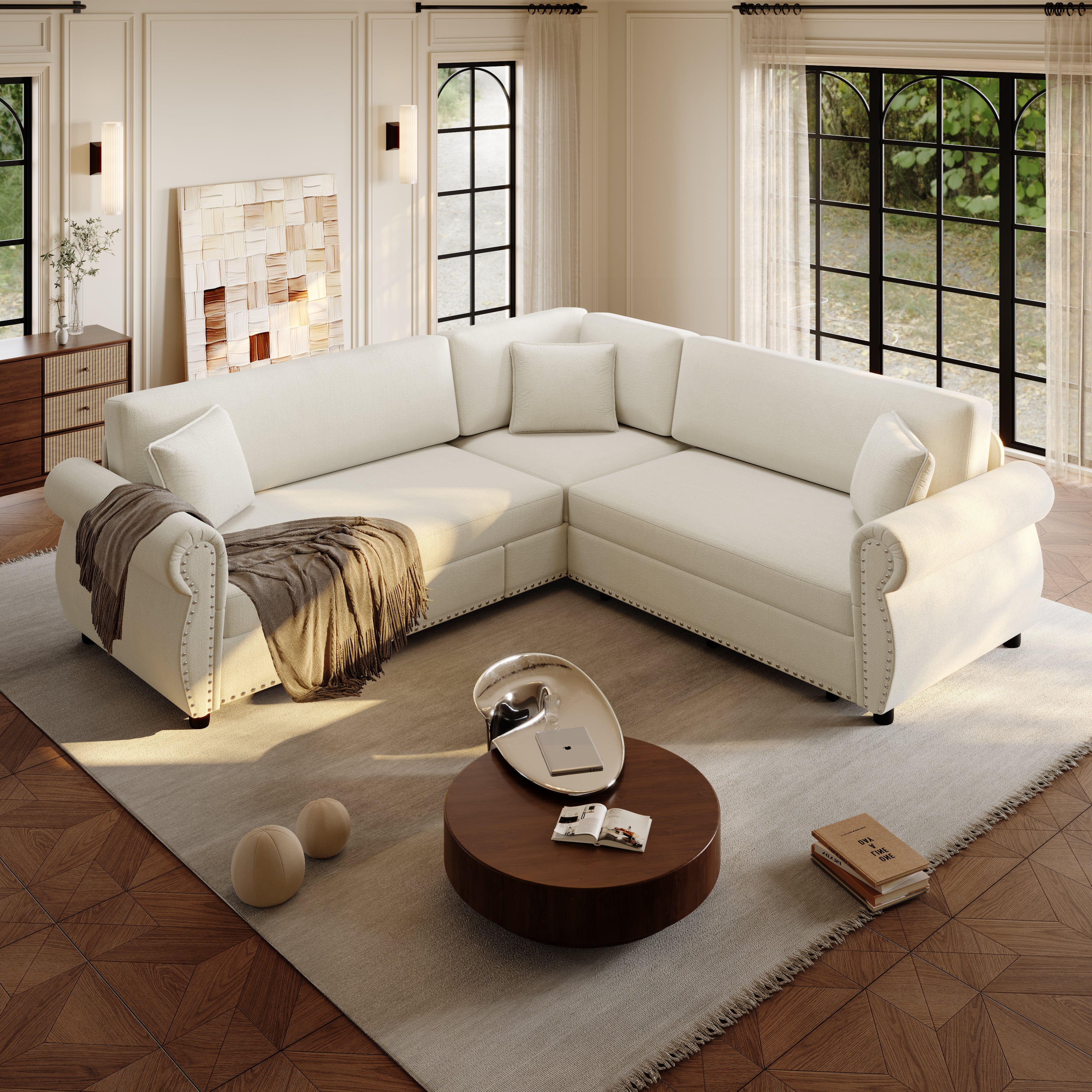 Buffalo 88" Chenille L-Shaped Sectional Sleeper Sofa
