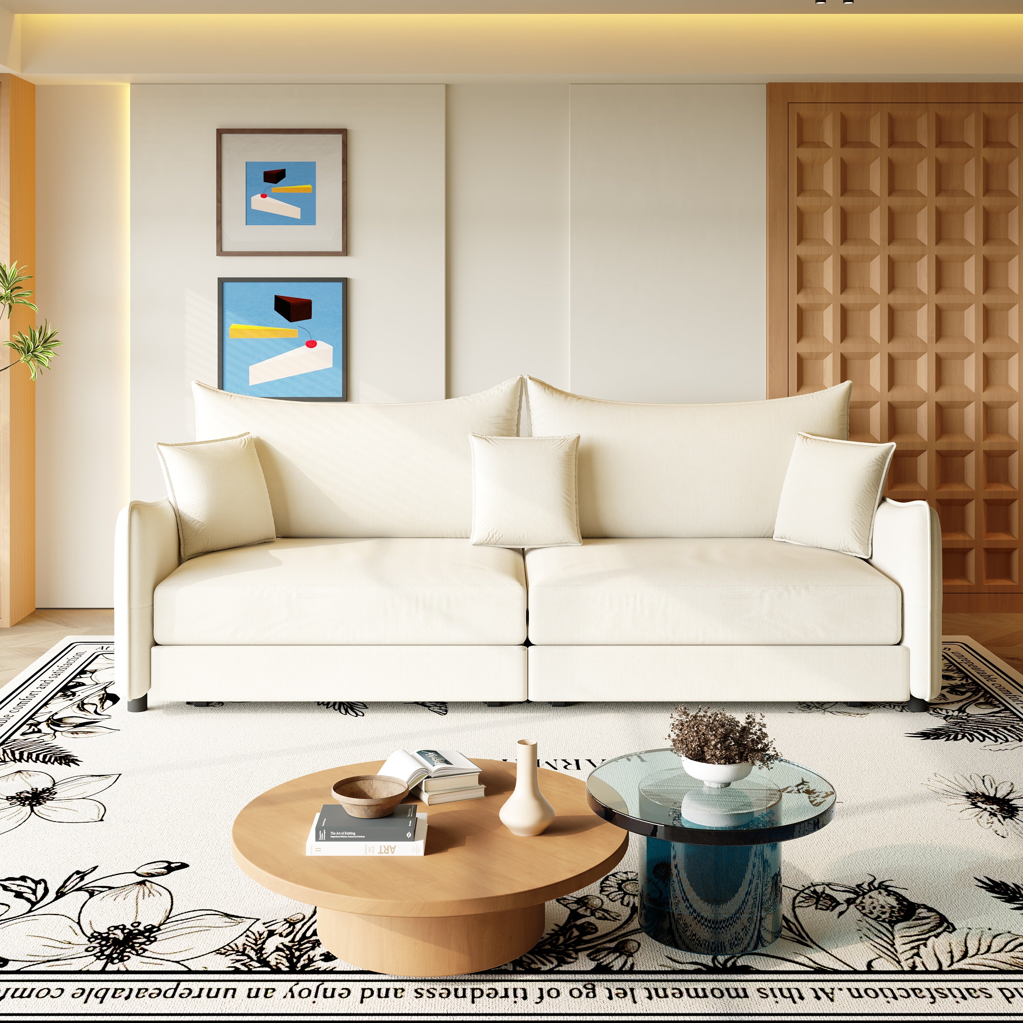 Hesperia 82" Modular Velvet 3-in-1 Convertible Sofa Bed with Pillows