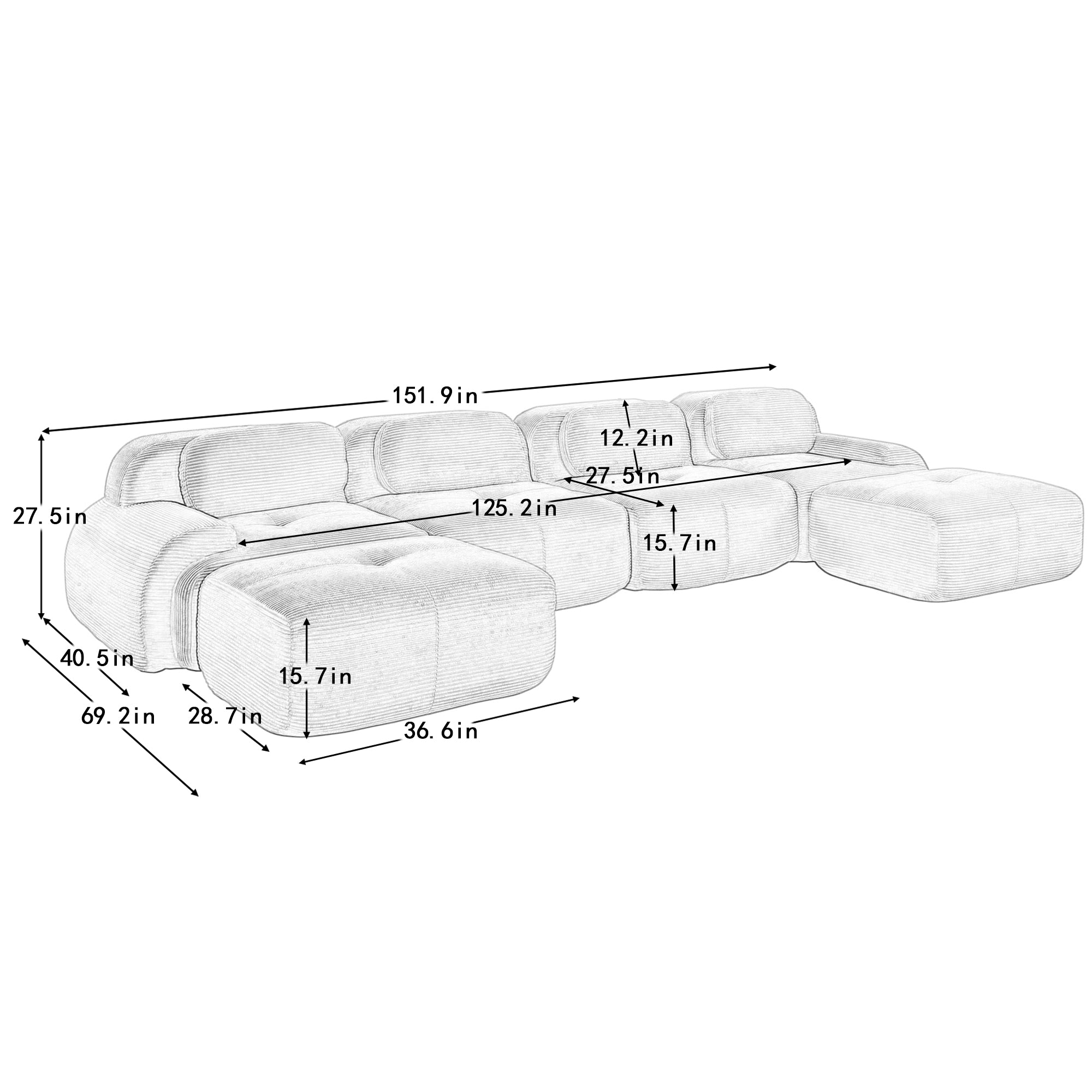 Anchorage 152" Modular Corduroy U-Shaped Sectional Sofa with Extra-Wide Armrests