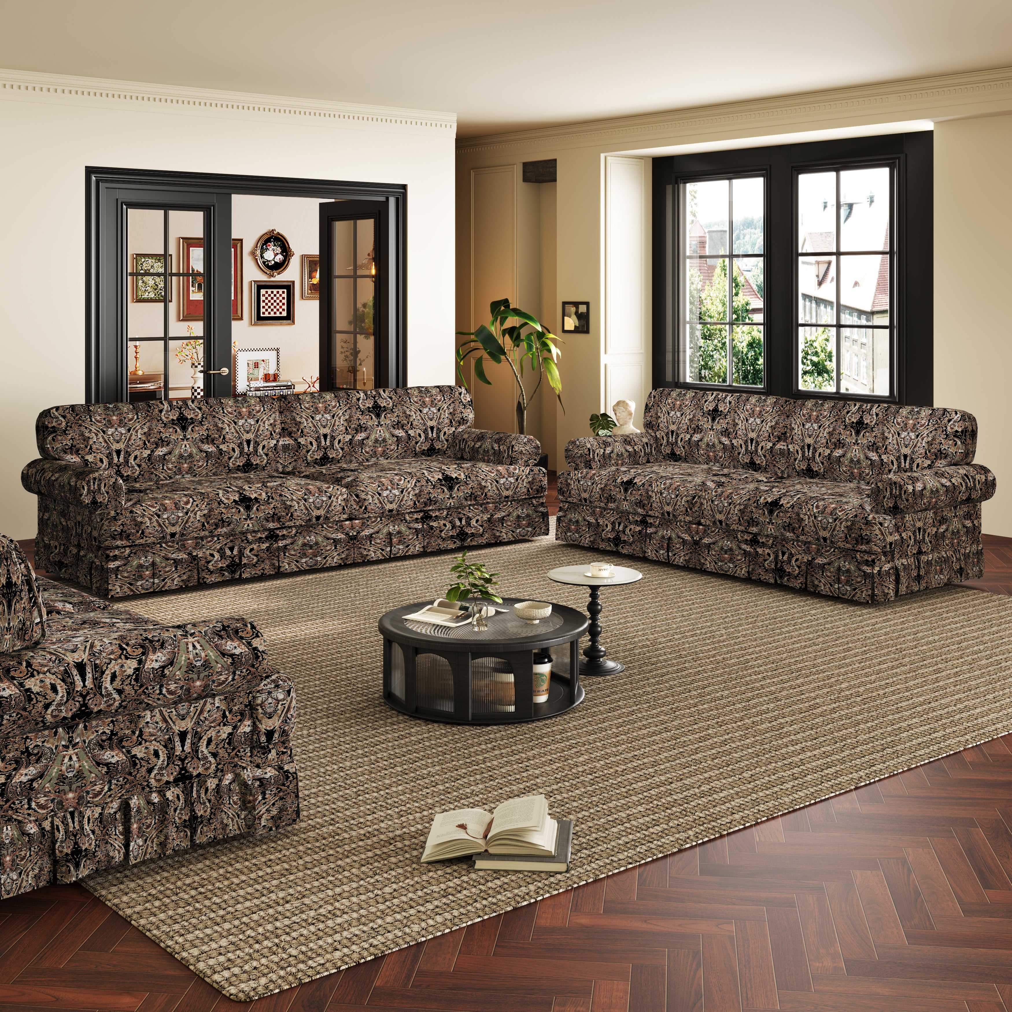 Livonia Oxford Fabric Comfortable Sofa Set with 3-Seater Sofa and 7-Seater Sofa