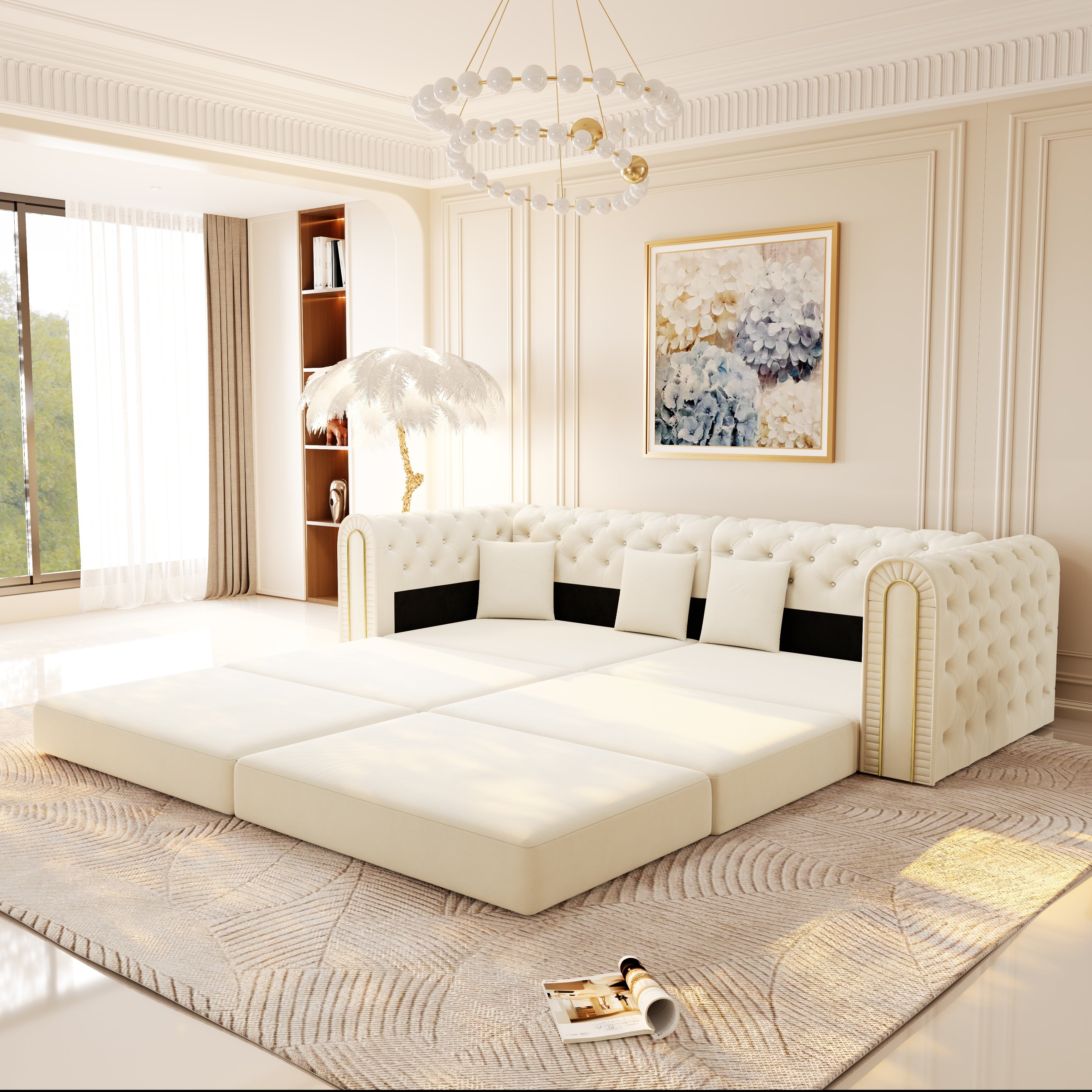 Lowell 91" Modular 3-in-1 Convertible Sleeper Sofa Bed with Movable Ottoman