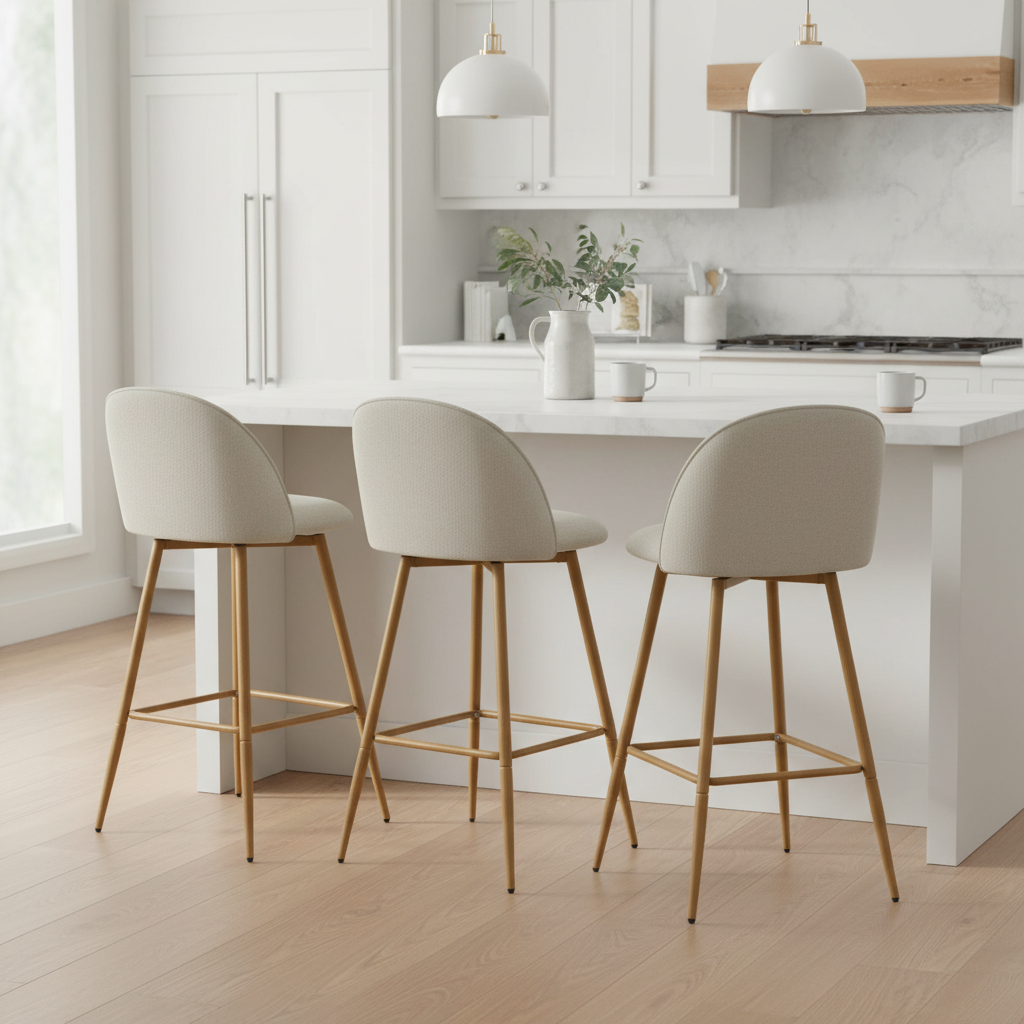 HASEEB 26" Swivel Counter Height Bar Stools Set of 3 with Performance Fabric