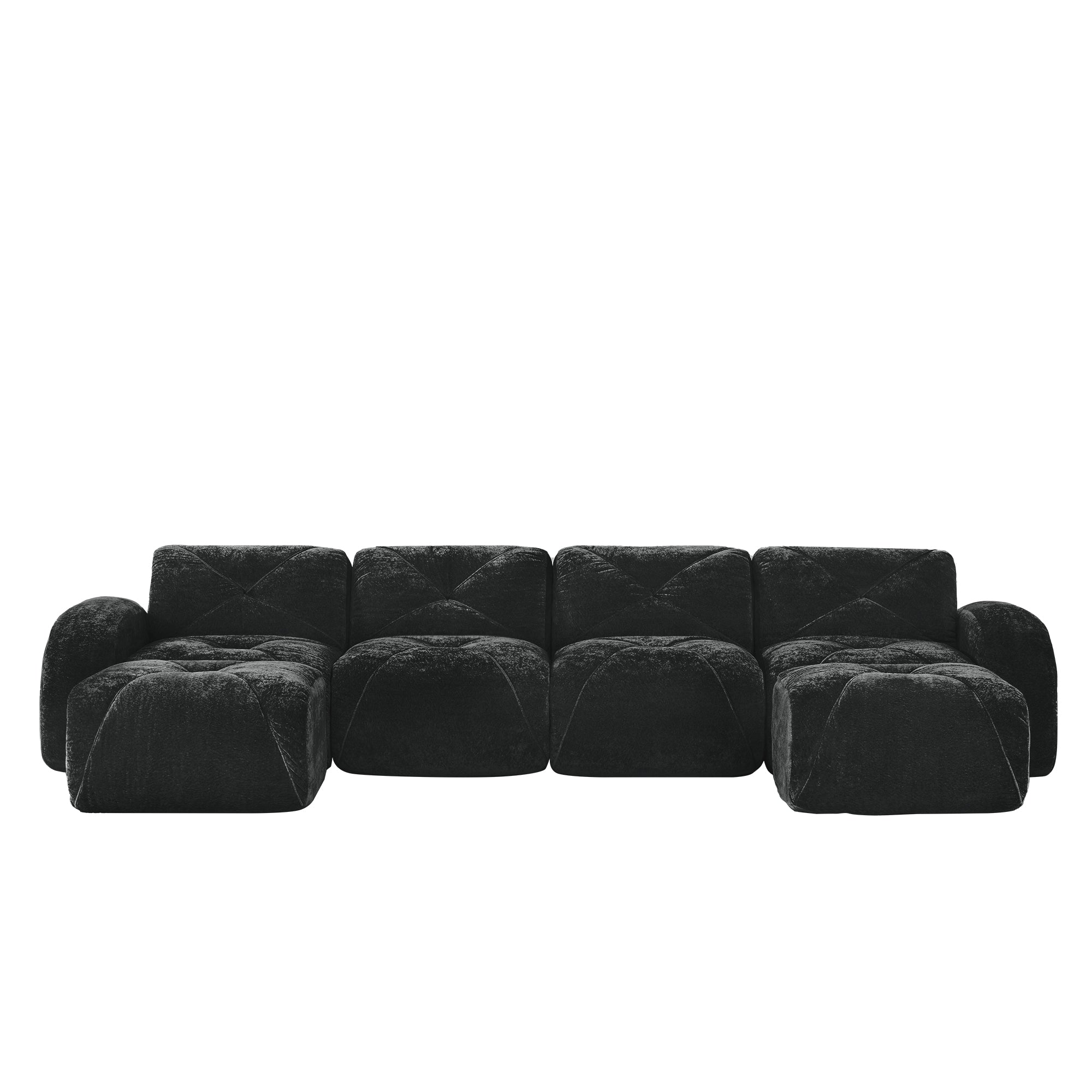 Aven 141" Modular Velvet Cloud U-Shaped Sectional Sofa with Ottomans and Curved Armrests