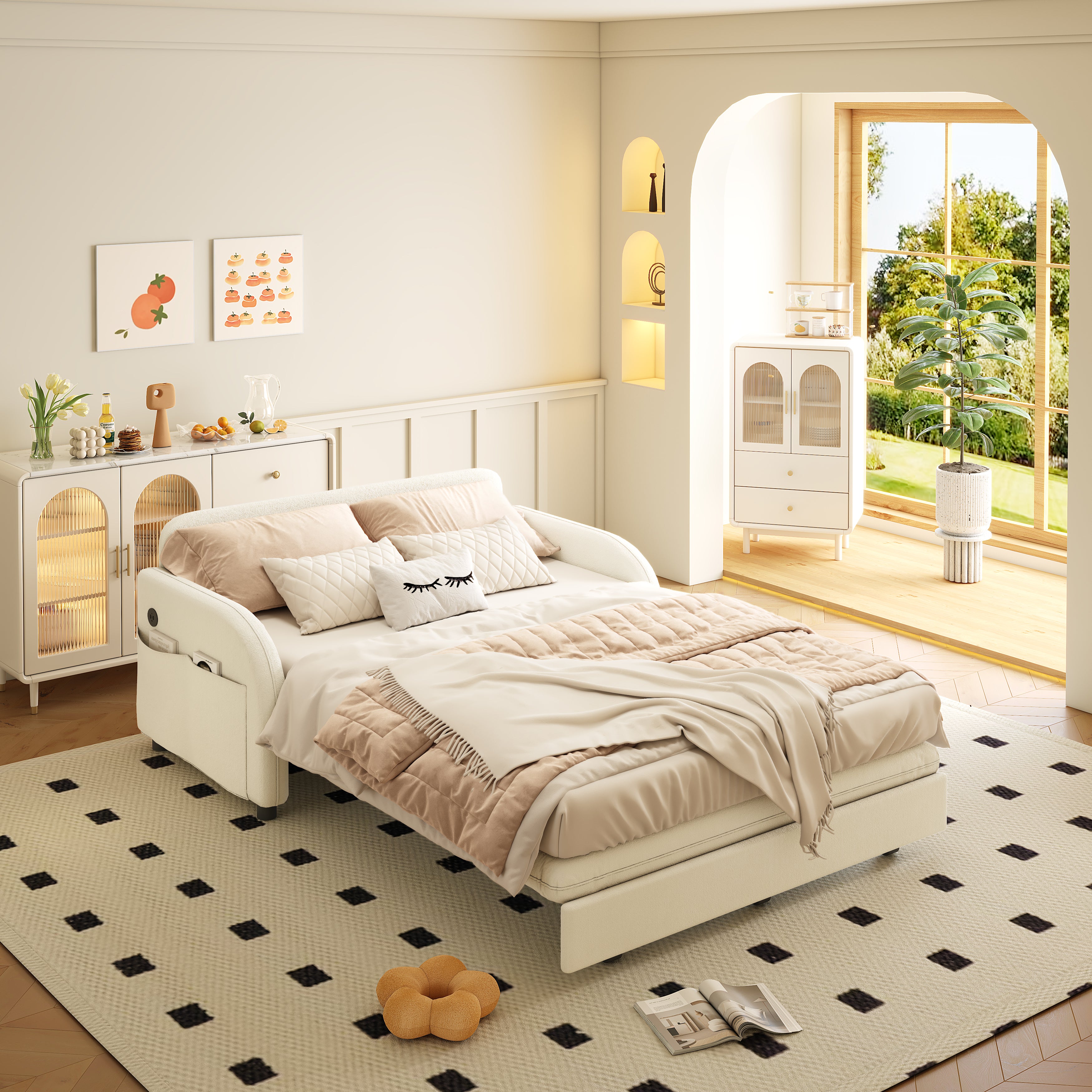 Layton 52" Upholstered Pull-Out Sleeper Sofa with Side Pocket and USB Port