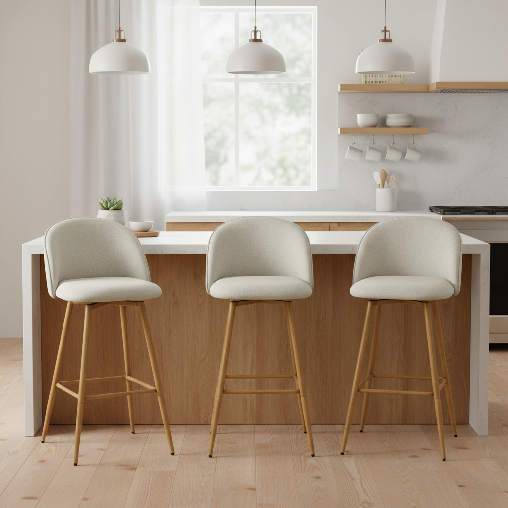 HASEEB 26" Swivel Counter Height Bar Stools Set of 3 with Performance Fabric