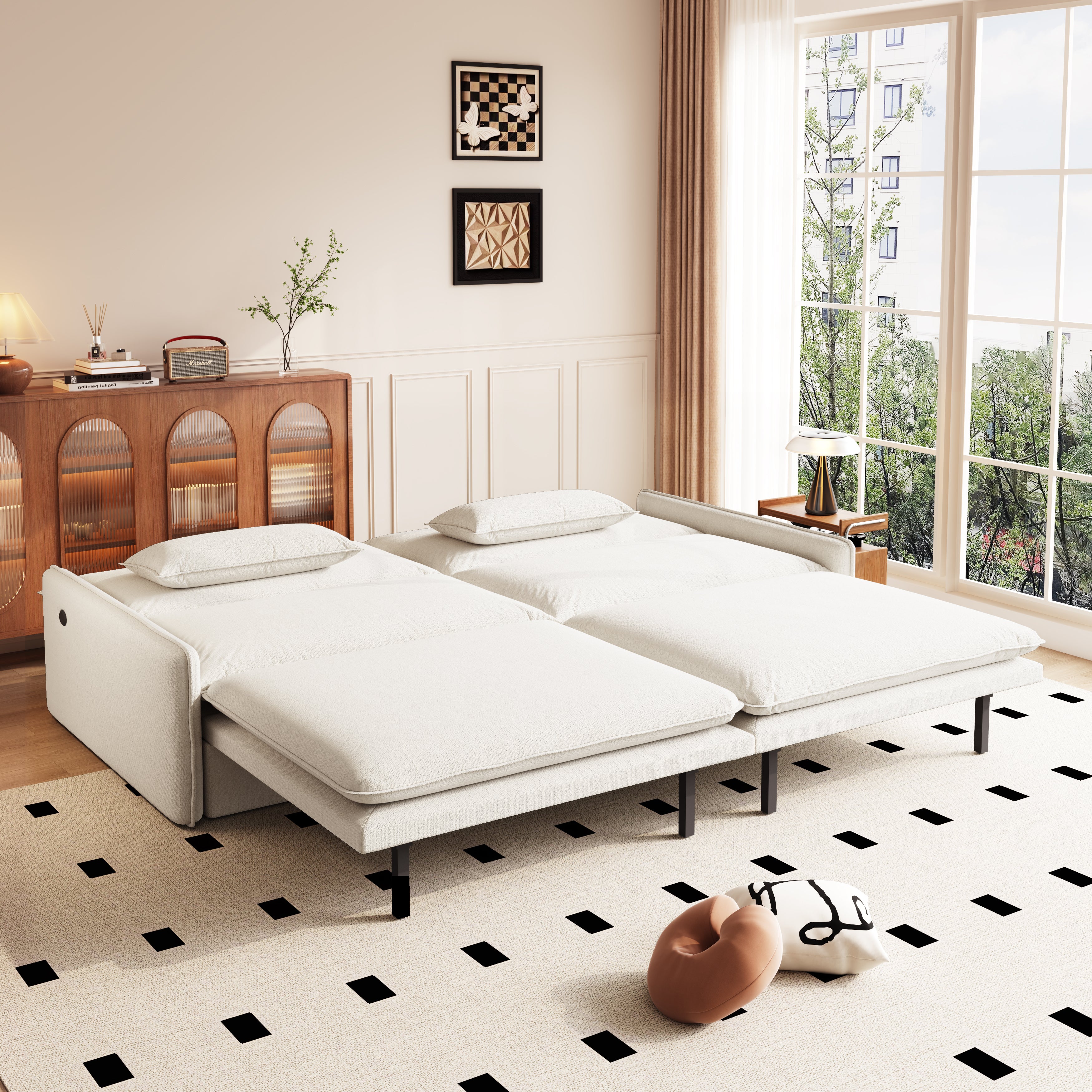 Burbank 81" Chenille Convertible 4-Seat Sleeper Sofa Bed with Storage and Charging Port