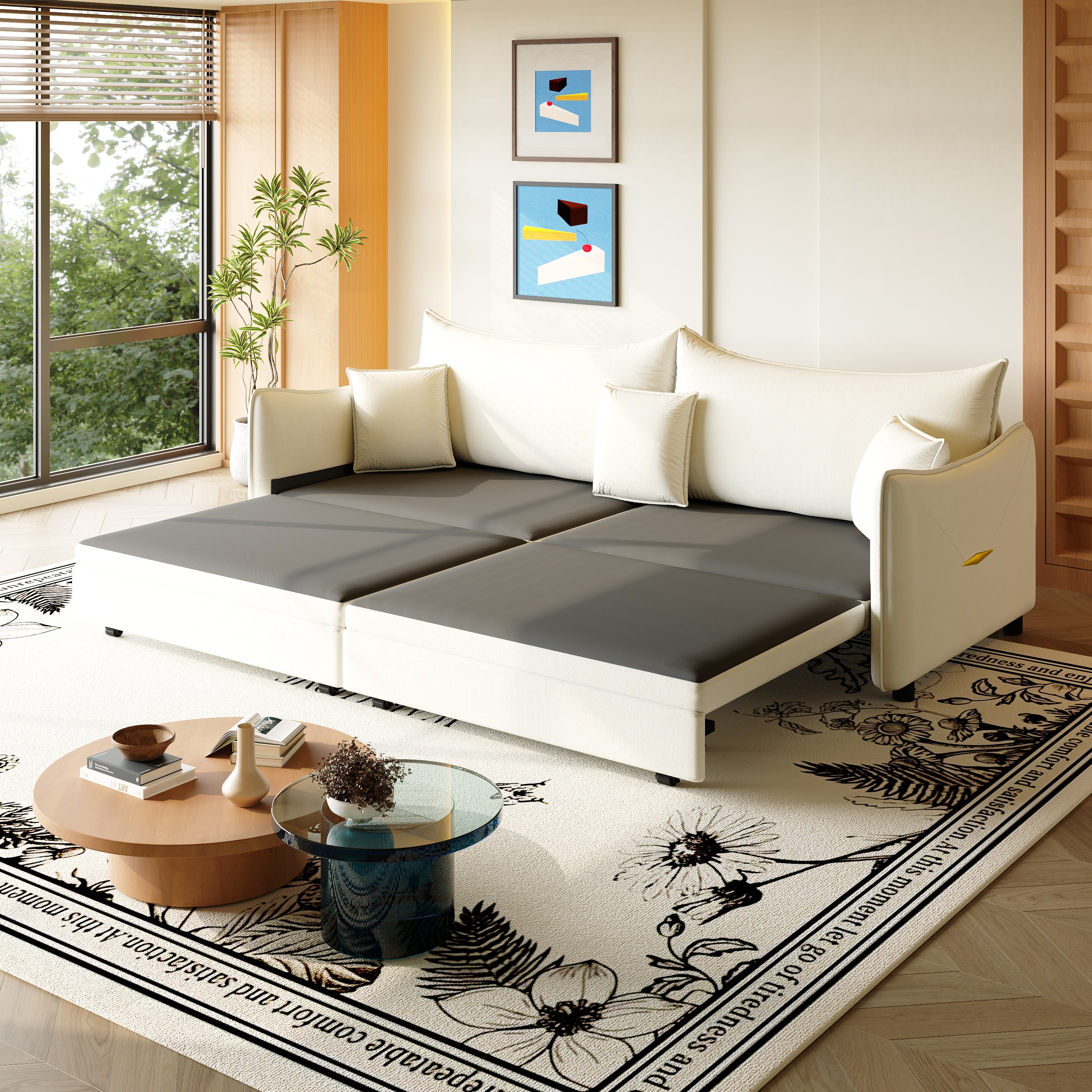 Hesperia 82" Modular Velvet 3-in-1 Convertible Sofa Bed with Pillows