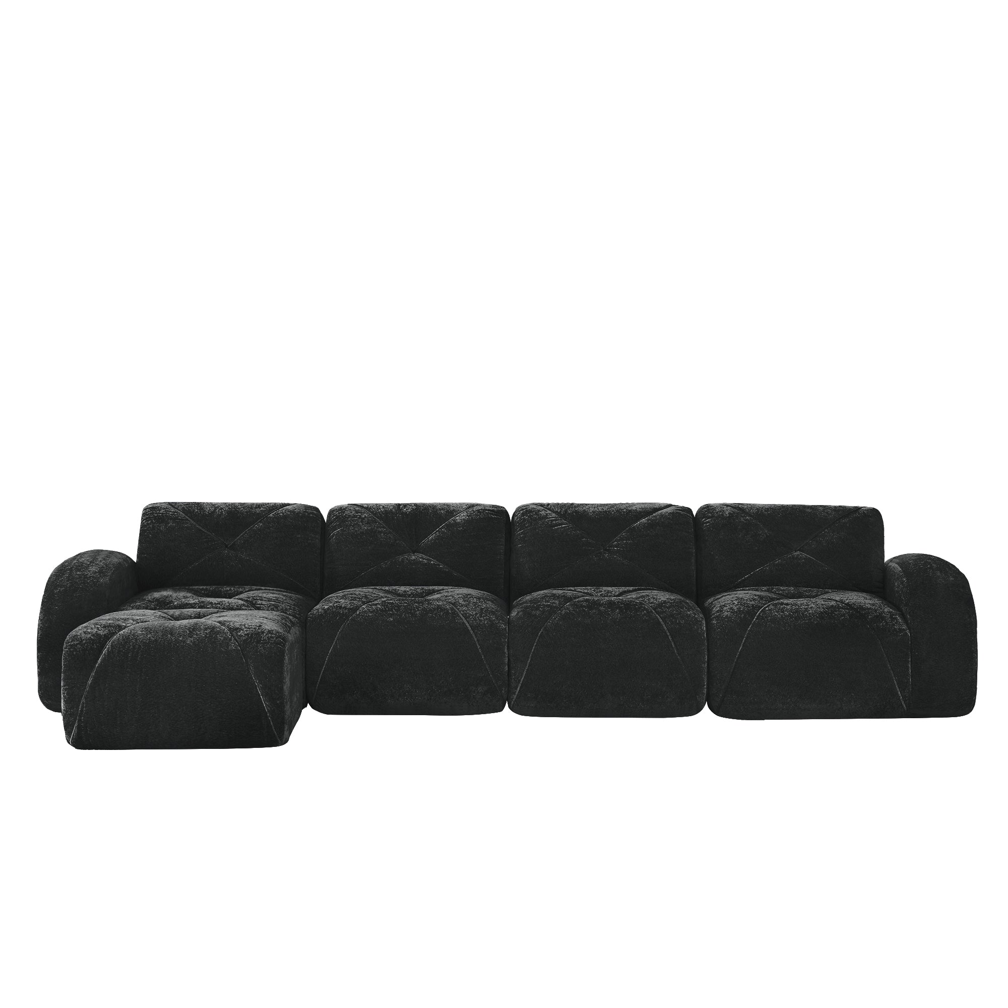 Aven 141" Modular Velvet Cloud L-Shaped Sectional Sofa with Ottoman and Curved Armrests