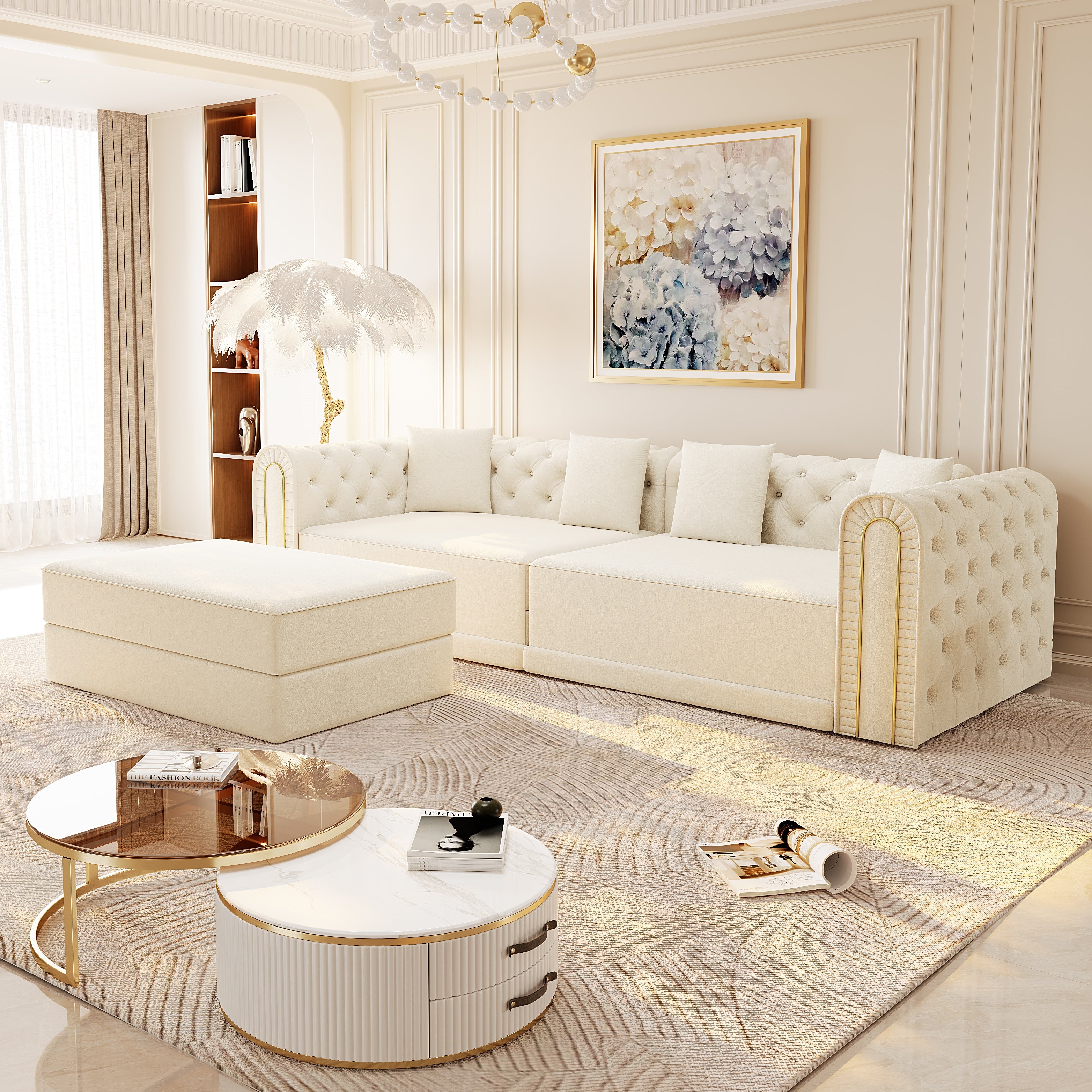 Lowell 91" Modular 3-in-1 Convertible Sleeper Sofa Bed with Movable Ottoman