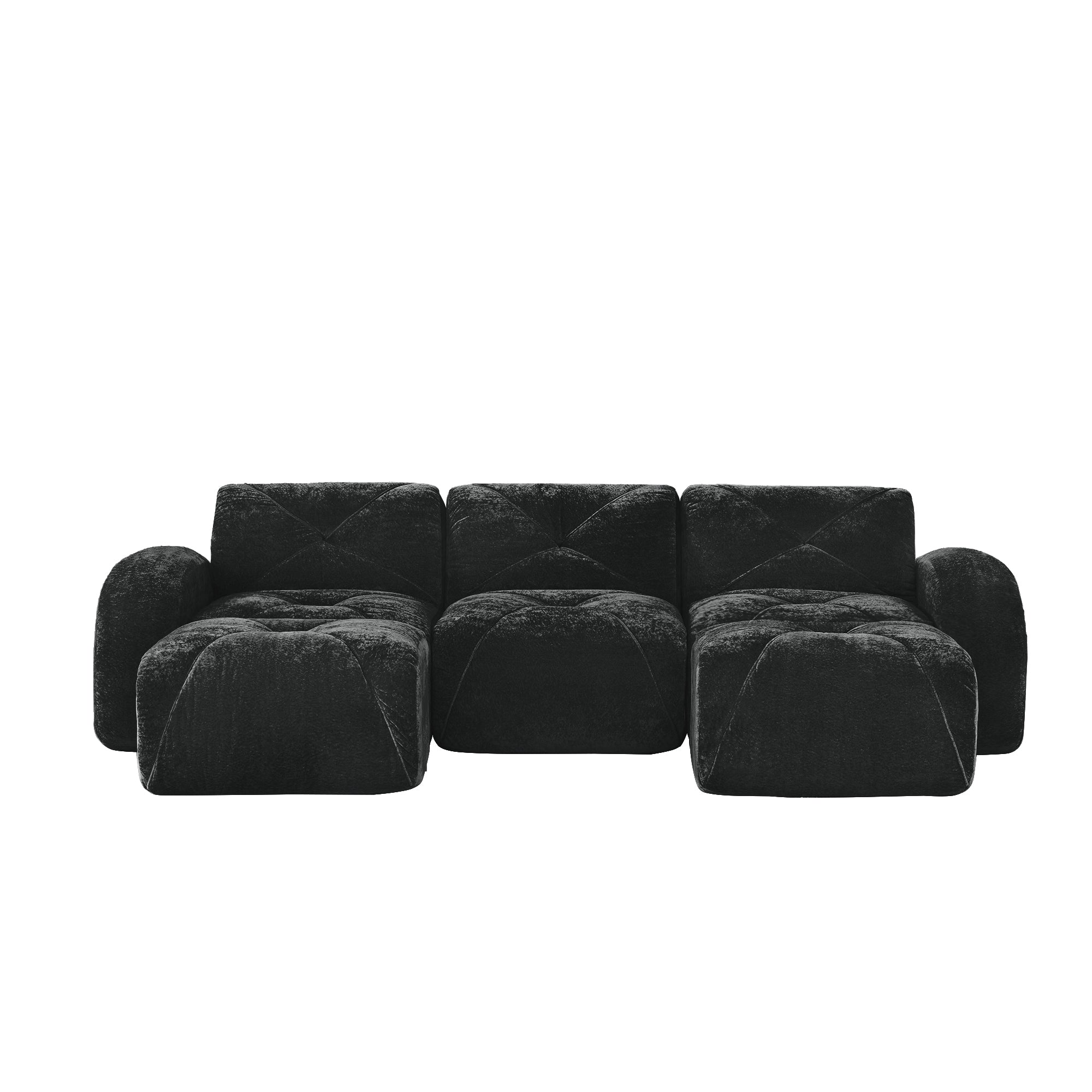 Aven 111" Modular Velvet Cloud U-Shaped Sectional Sofa with Ottomans and Curved Armrests