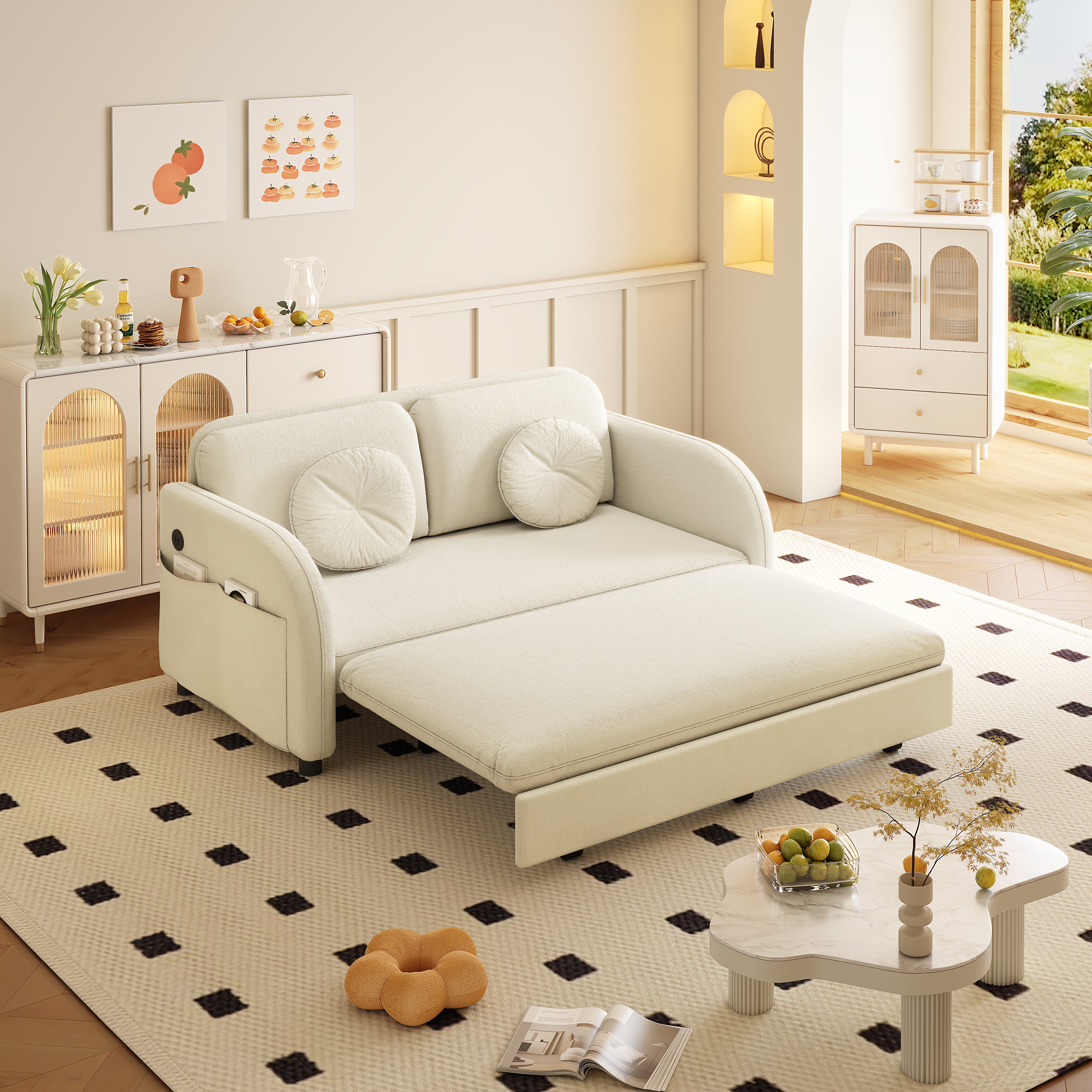 Layton 52" Upholstered Pull-Out Sleeper Sofa with Side Pocket and USB Port