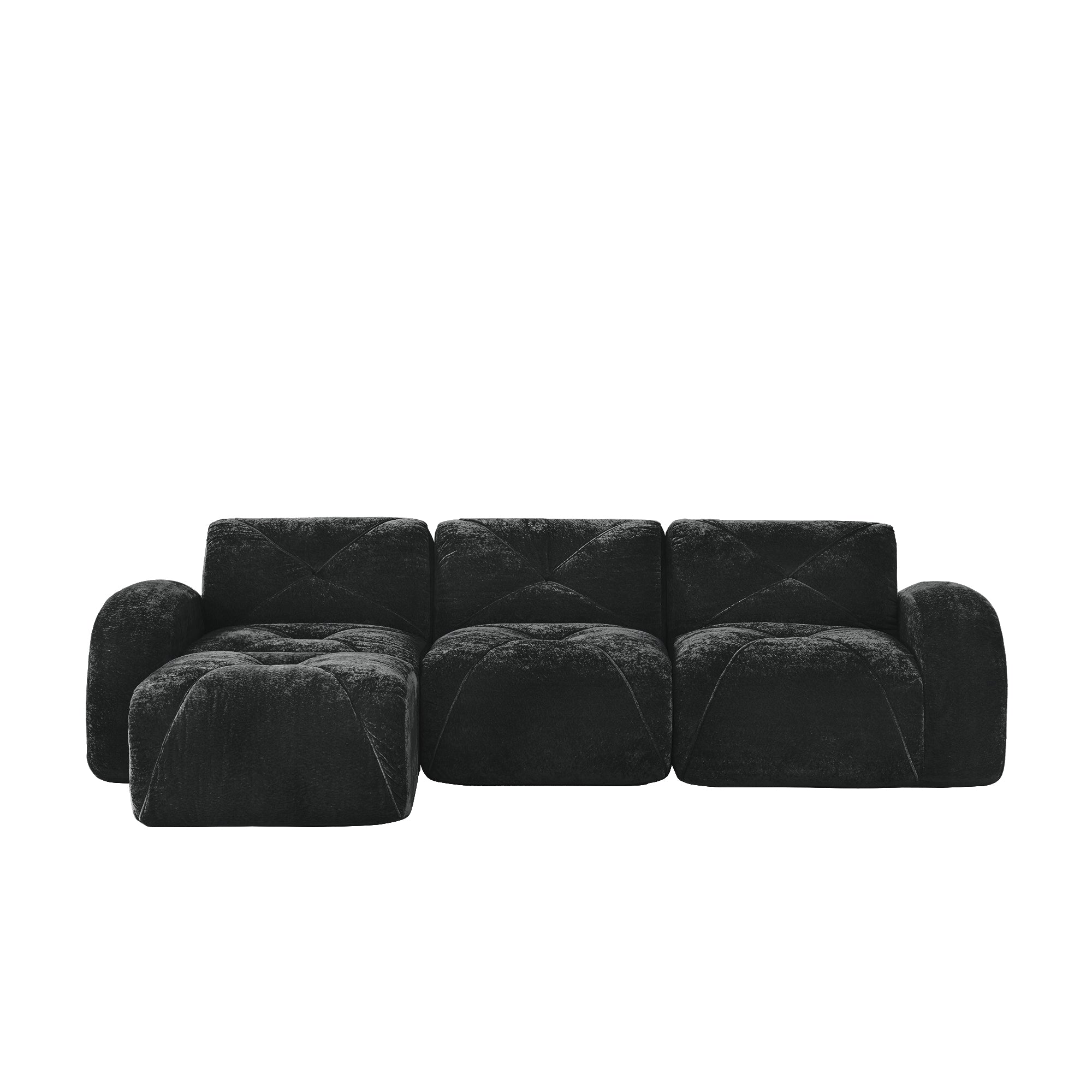 Aven 111" Modular Velvet Cloud L-Shaped Sectional Sofa with Movable Ottoman