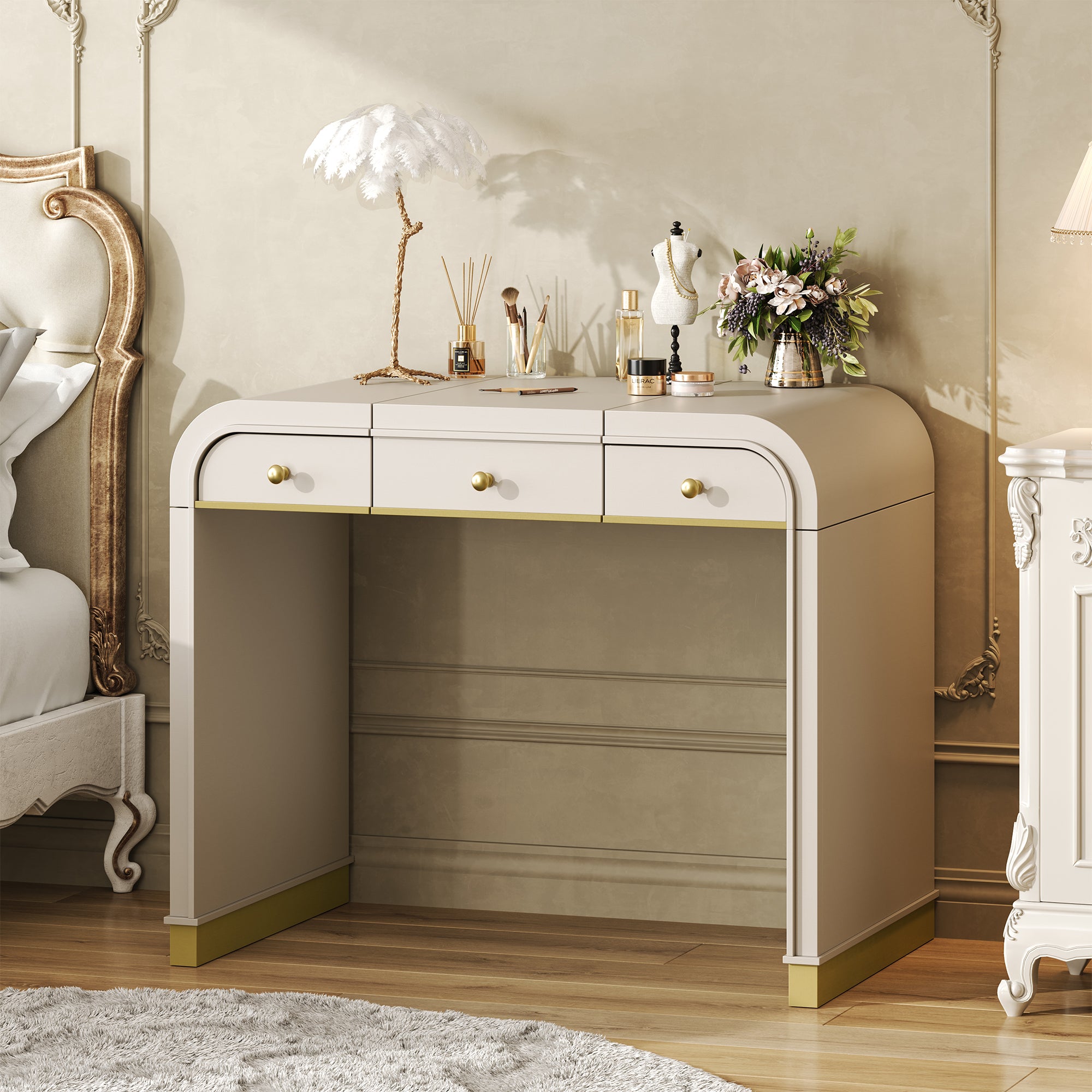 Hilma 38.8" Makeup Vanity Set with Flip-Top Mirror and Hidden Storage
