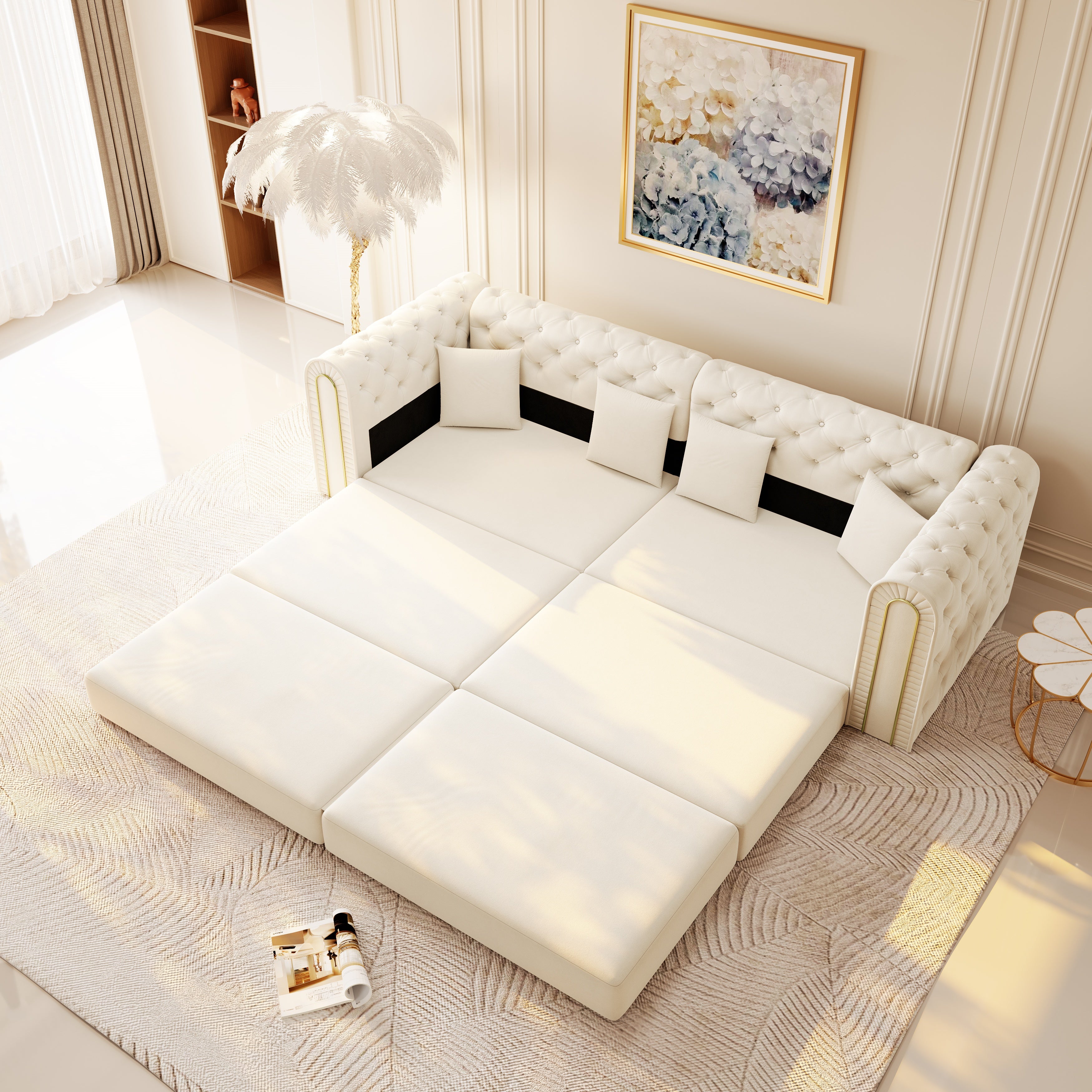 Lowell 91" Modular 3-in-1 Convertible Sleeper Sofa Bed with Movable Ottoman