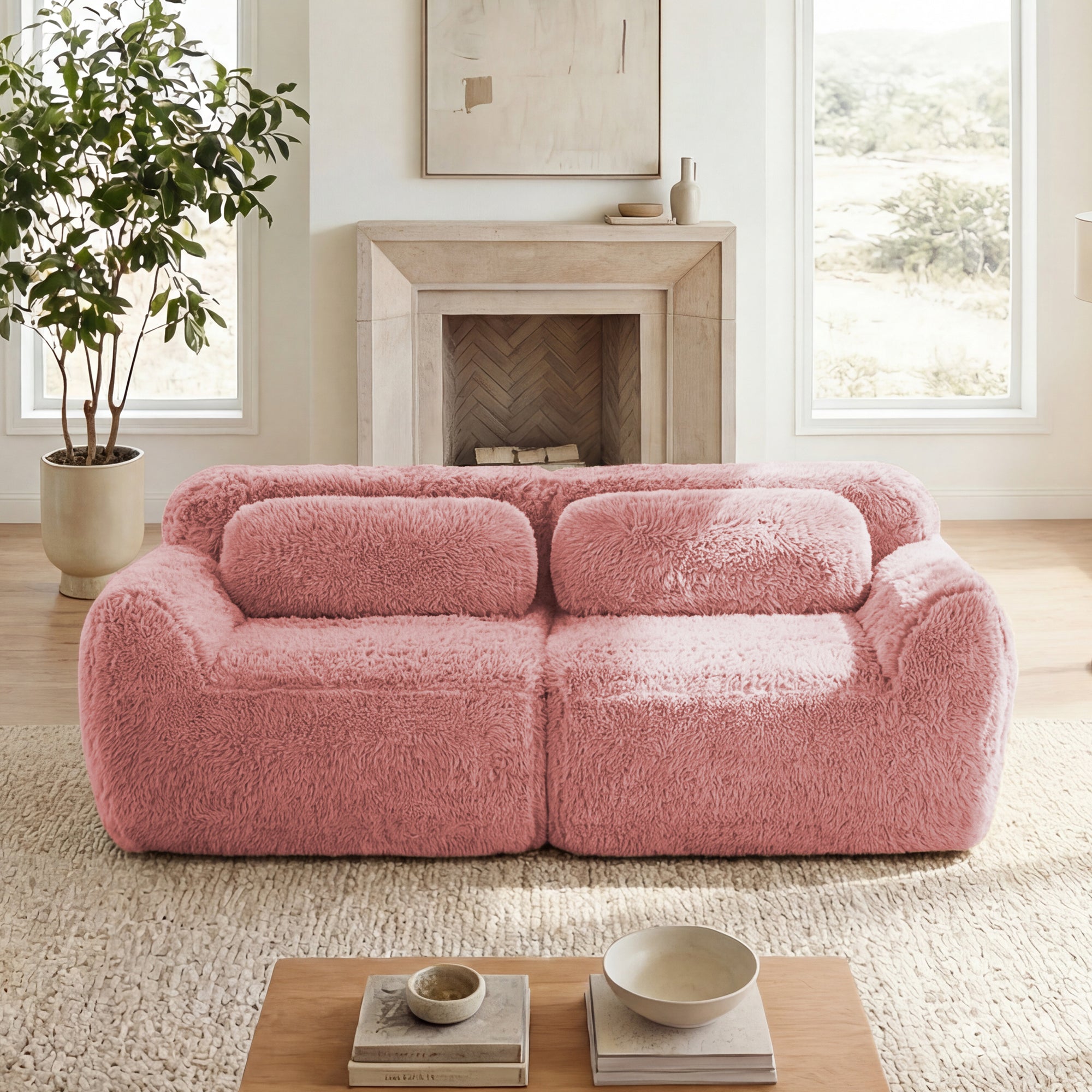Durham 80" Modular Chenille 2-Seater Sofa with Soft Fluffy Plush Fabric and High-Density Sponge