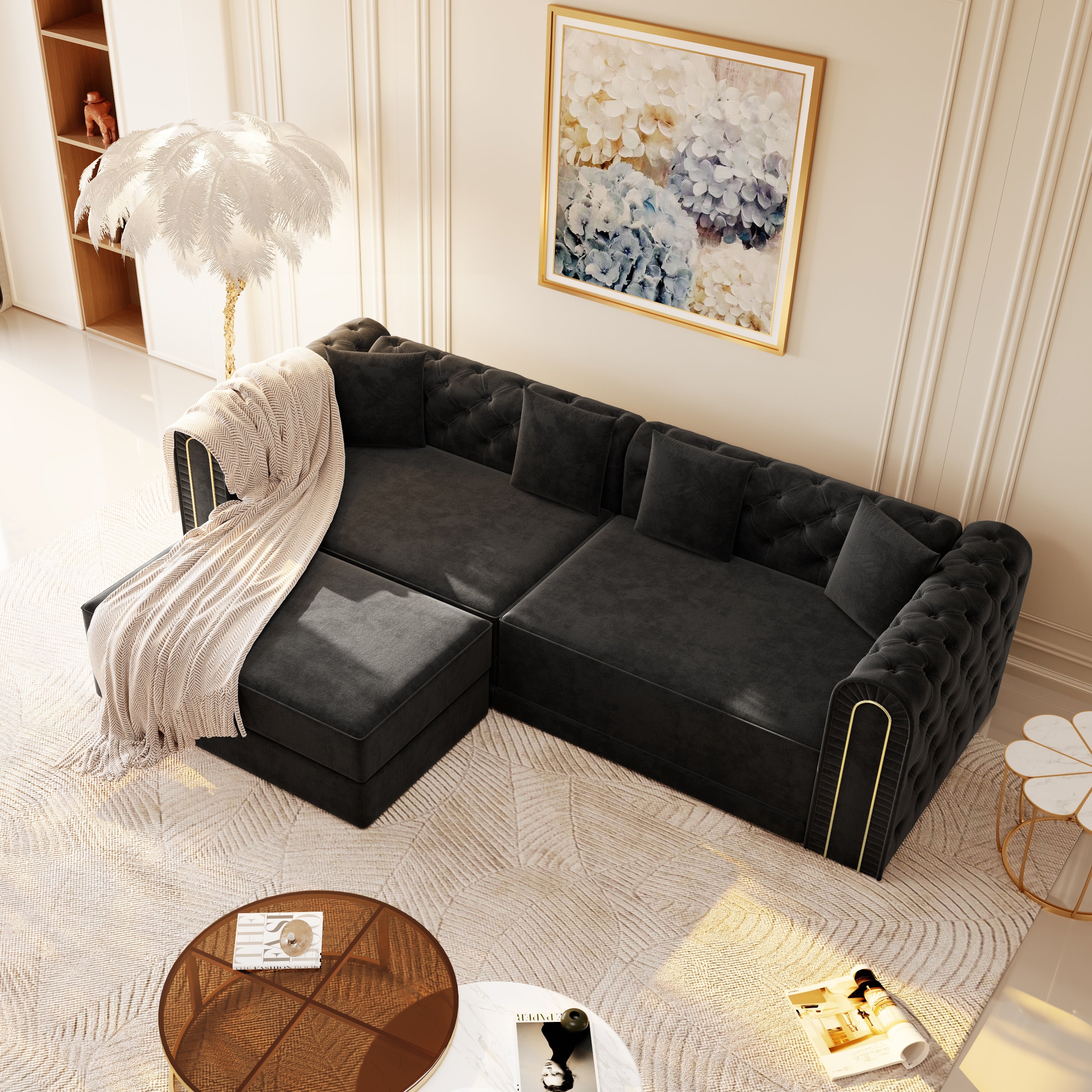 Lowell 91" Modular 3-in-1 Convertible Sleeper Sofa Bed with Movable Ottoman