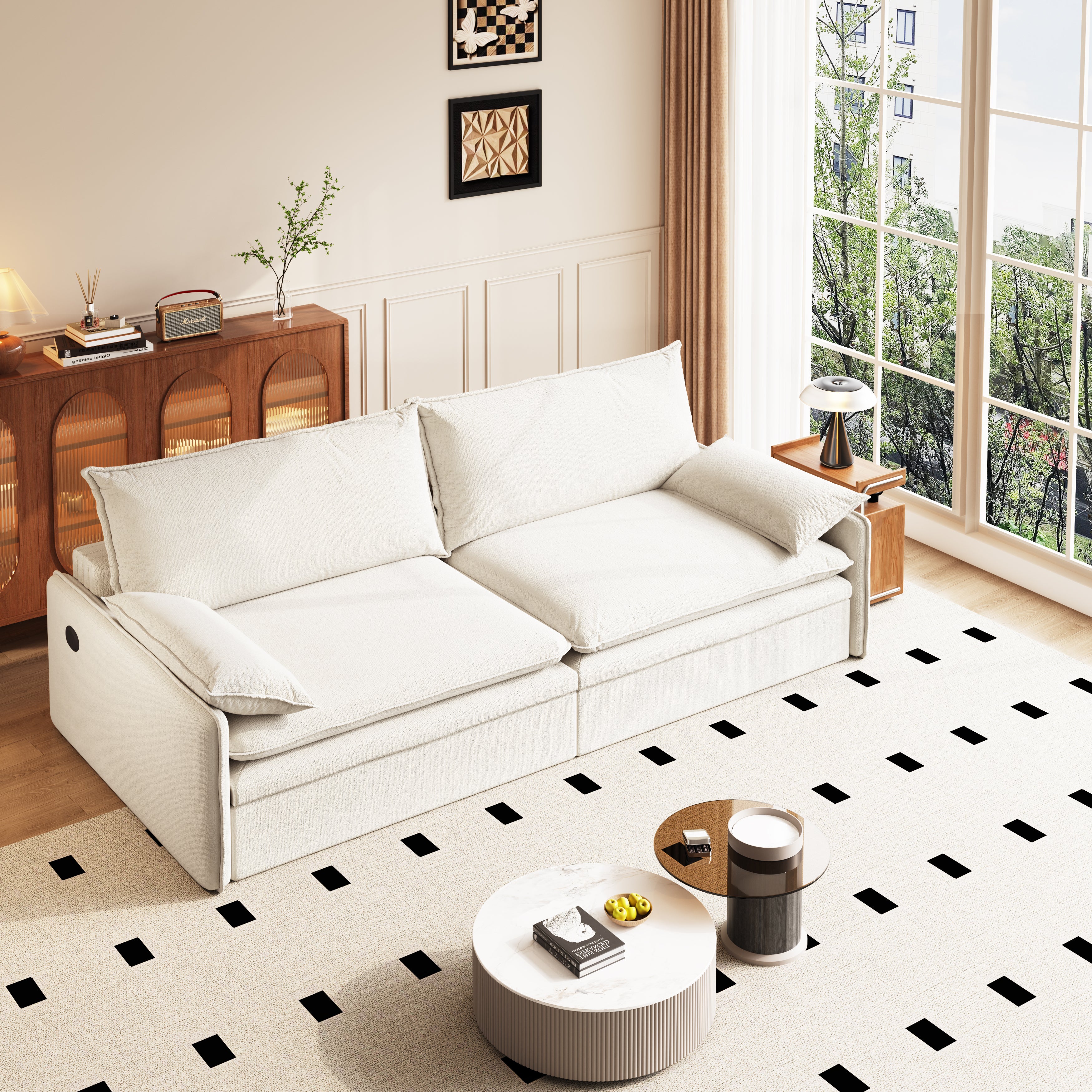 Burbank 81" Chenille Convertible 4-Seat Sleeper Sofa Bed with Storage and Charging Port