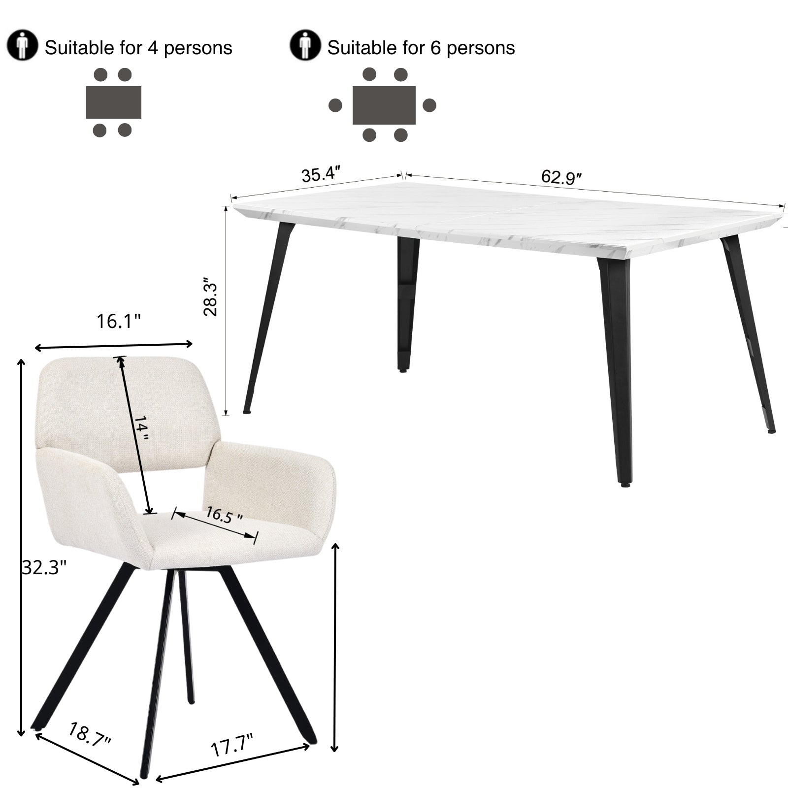 Stan 5 Piece White & California Upholstered Dining Set
