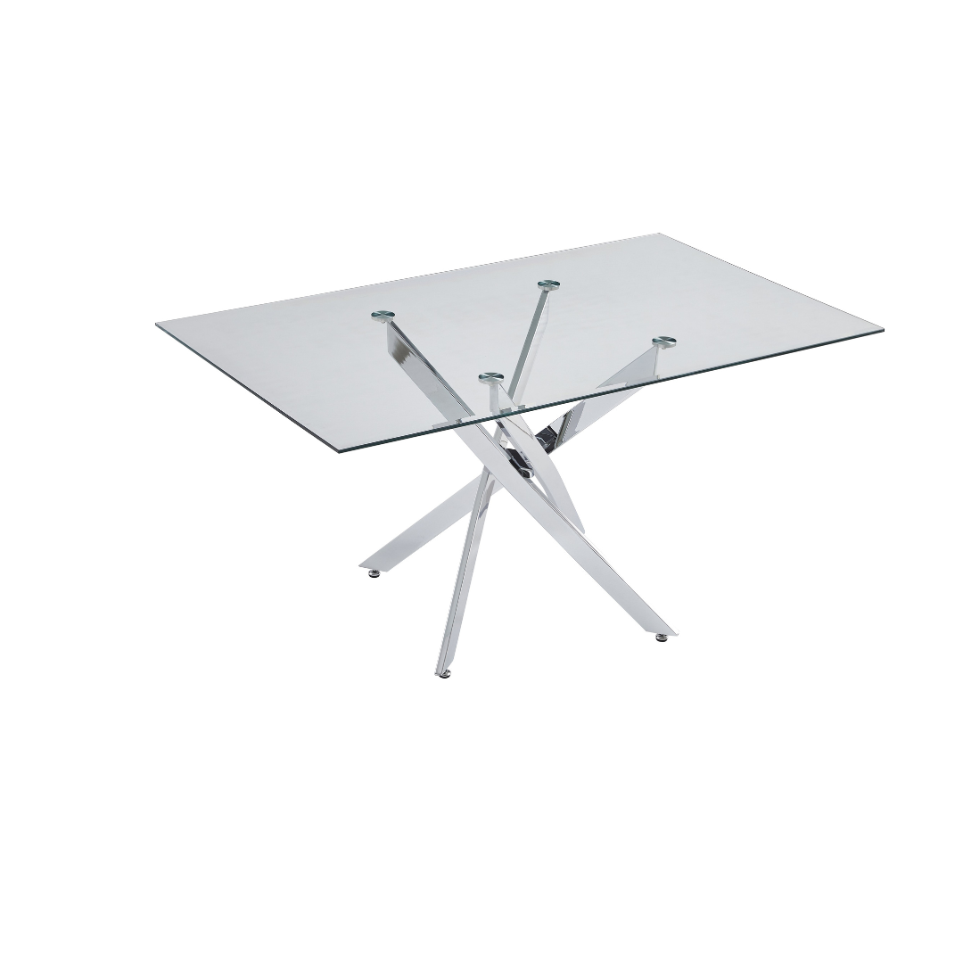 Vela 59" Modern Glass Rectangular Dining Table with Cross Chrome Base