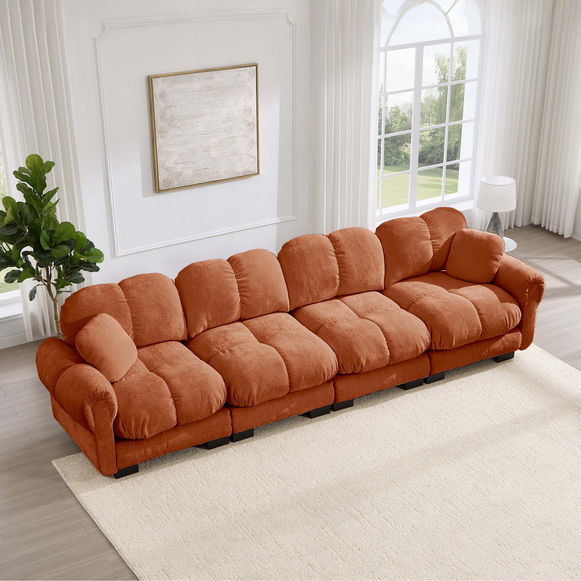 Fairmont 132" 4-Seater Quilted Chenille Modular Sofa with Throw Pillows