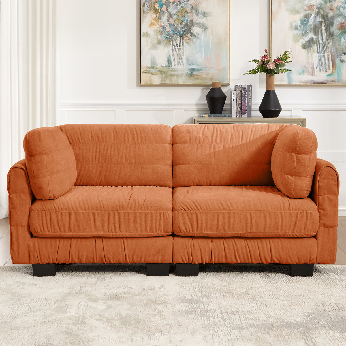 Reston 79" Modular Chenille Loveseat Sofa with Ruched Detailing