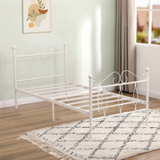 DANDY Twin Metal Bed Frame with Headboard and Footboard, Victorian Scroll Design, Steel Slats, No Box Spring, White